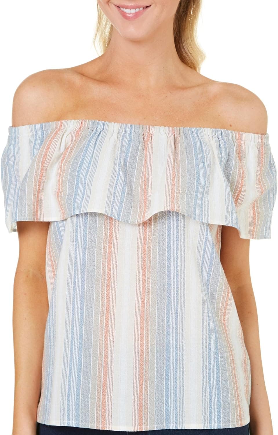 Gloria Vanderbilt Women's Hera Woven Off Shoulder Yarn/Dyed Gauze