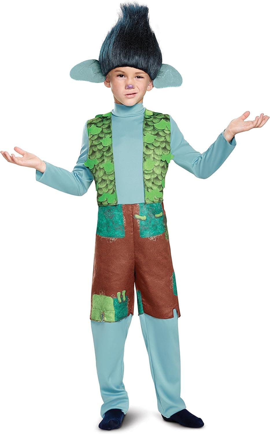 Branch Deluxe W/Wig Trolls Costume, Multicolor, Medium (7-8)