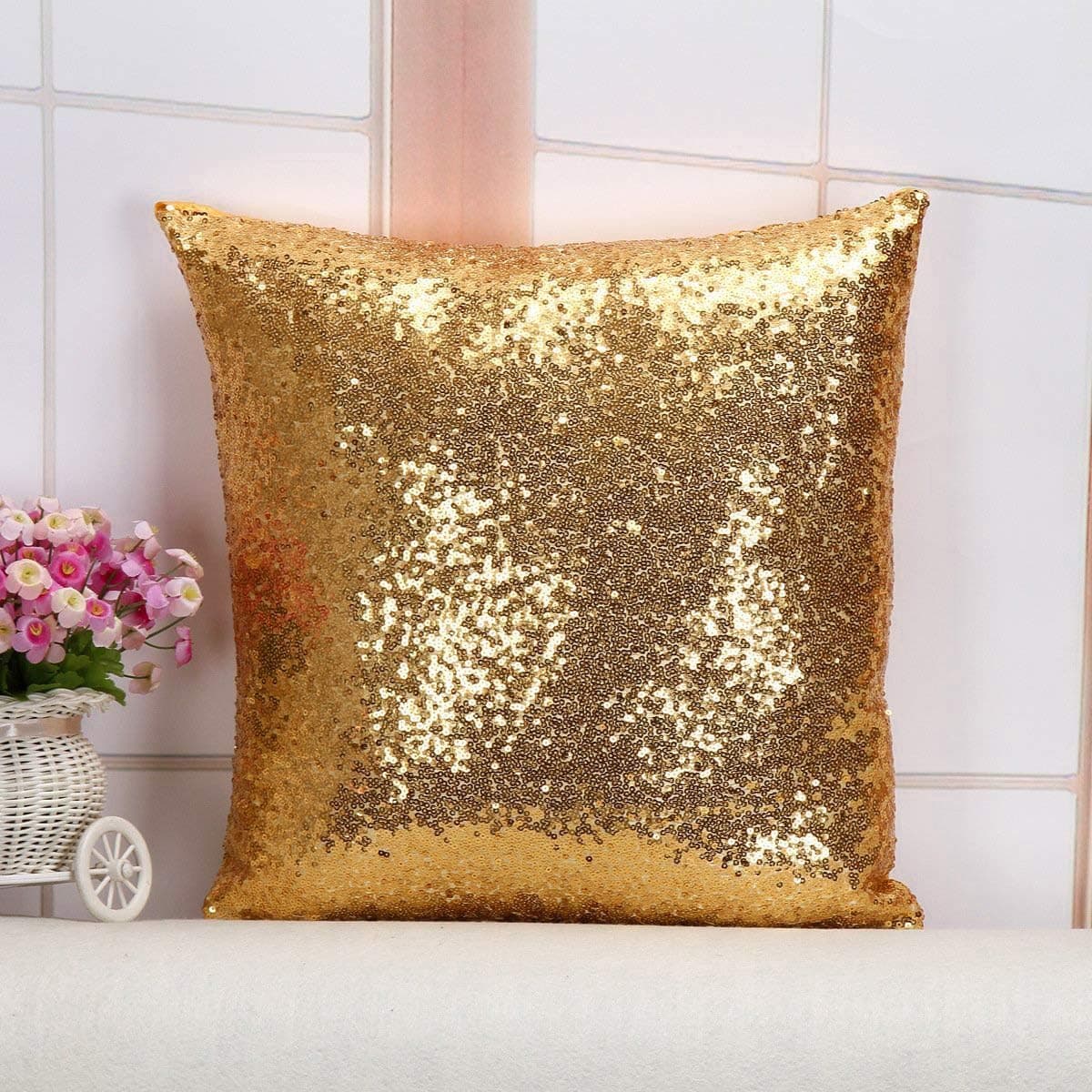 Sequin Pillow Cases Gold 20x20 Inch 2 Pack Decorative Throw Pillow Covers Couch Sofa Pillow Covers Glitter Toss Pillow Covers for Party Farmhouse Pillow Covers for Birthday Events