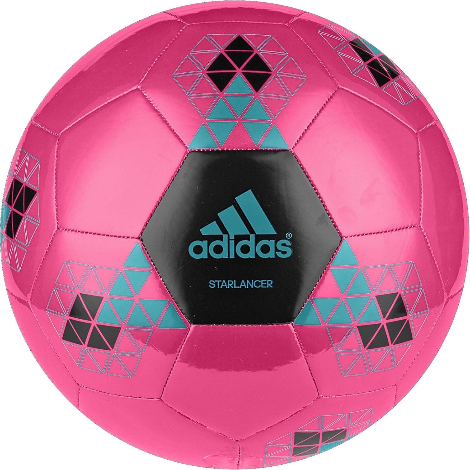 adidas Performance Starlancer V Soccer Ball, Shock Pink/Solar Lime Green/Shock Blue, Size 5