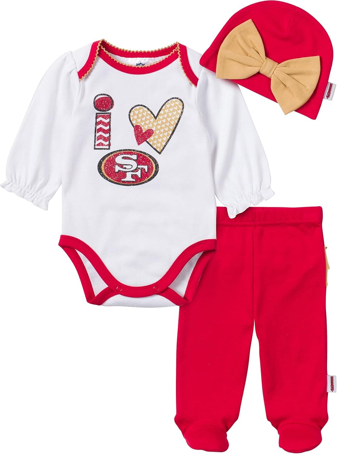 NFL San Francisco 49Ers Unisex-Baby Bodysuit, Pant, & Cap Set, Red, 3-6 Months