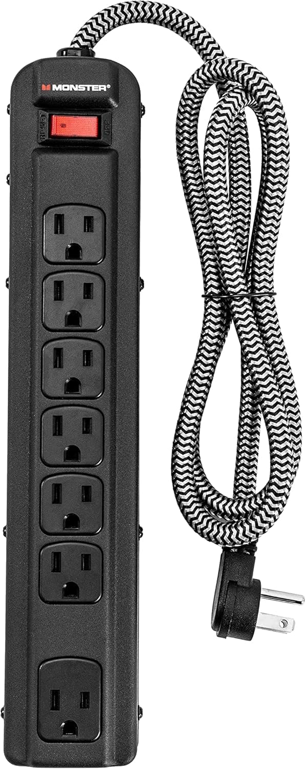 Monster Pro MI Professional Surge Protector Power Strip with Fireproof MOV Technology for Computers, Amplifiers, Pedal Boards, and Pro Audio Gear, 1350 Joule, 4 ft Cord, 7 Outlet
