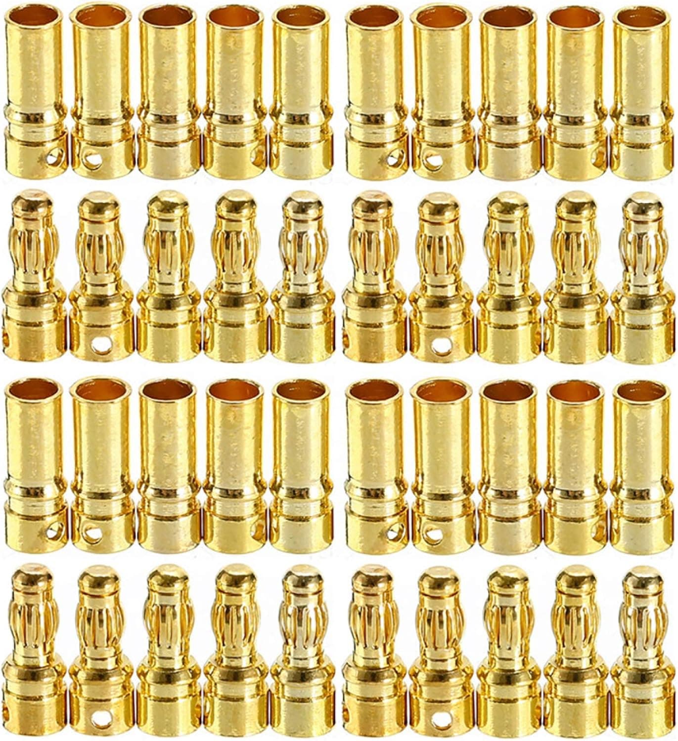 Bullet Connectors, Pack of 20 Pairs 3.5mm Gold Bullet Connector Banana Plug Male and Female for RC Battery ESC Motor Wire Connectors