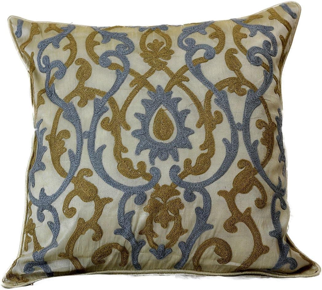 Banarsi Designs Jacquard Damask Pillow Covers, 18" X 18", Set of 2 (Silver)
