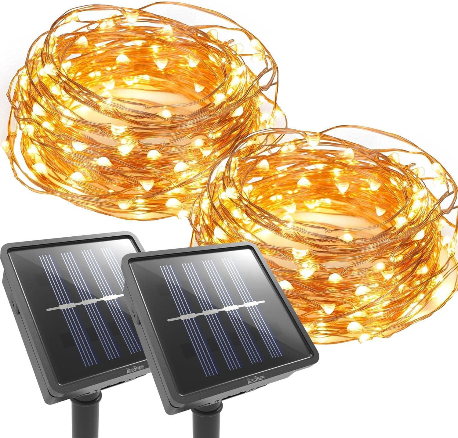 [2 Packs]Homeatarry Solar String Lights,Outdoor Garden Waterproof LED String Lights,8 Working Modes Cooper Wire Solar Lights for Patio,Christmas tree,Indoor Occasions(33ft,100LEDs,Warm White)