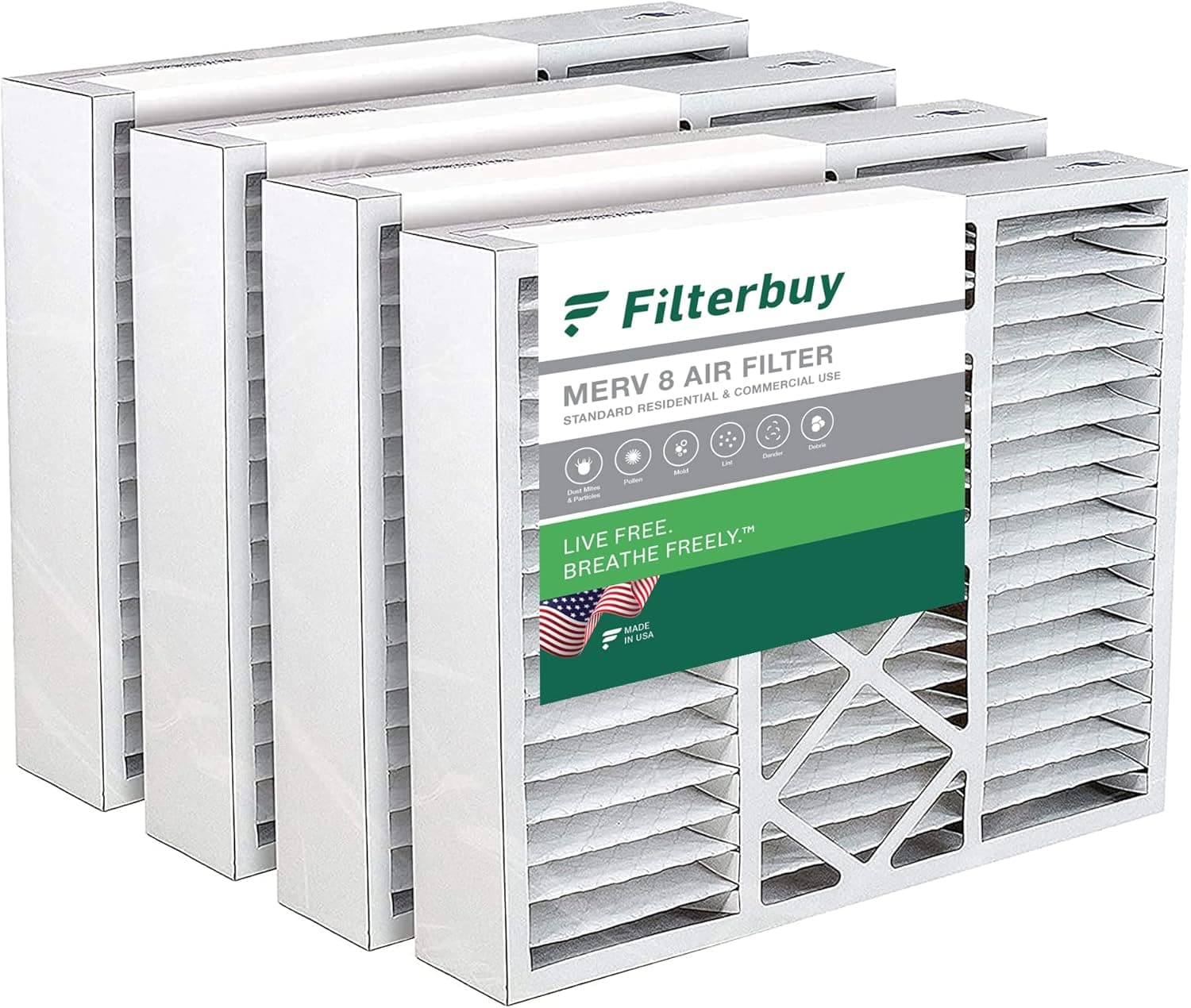 Filterbuy 20x20x5 Air Filter MERV 8 Dust Defense (4-Pack), Pleated HVAC AC Furnace Air Filters Replacement for Honeywell FC100A1011 and Lennox X0585 (Actual Size: 19.63 x 19.81 x 4.38 Inches)
