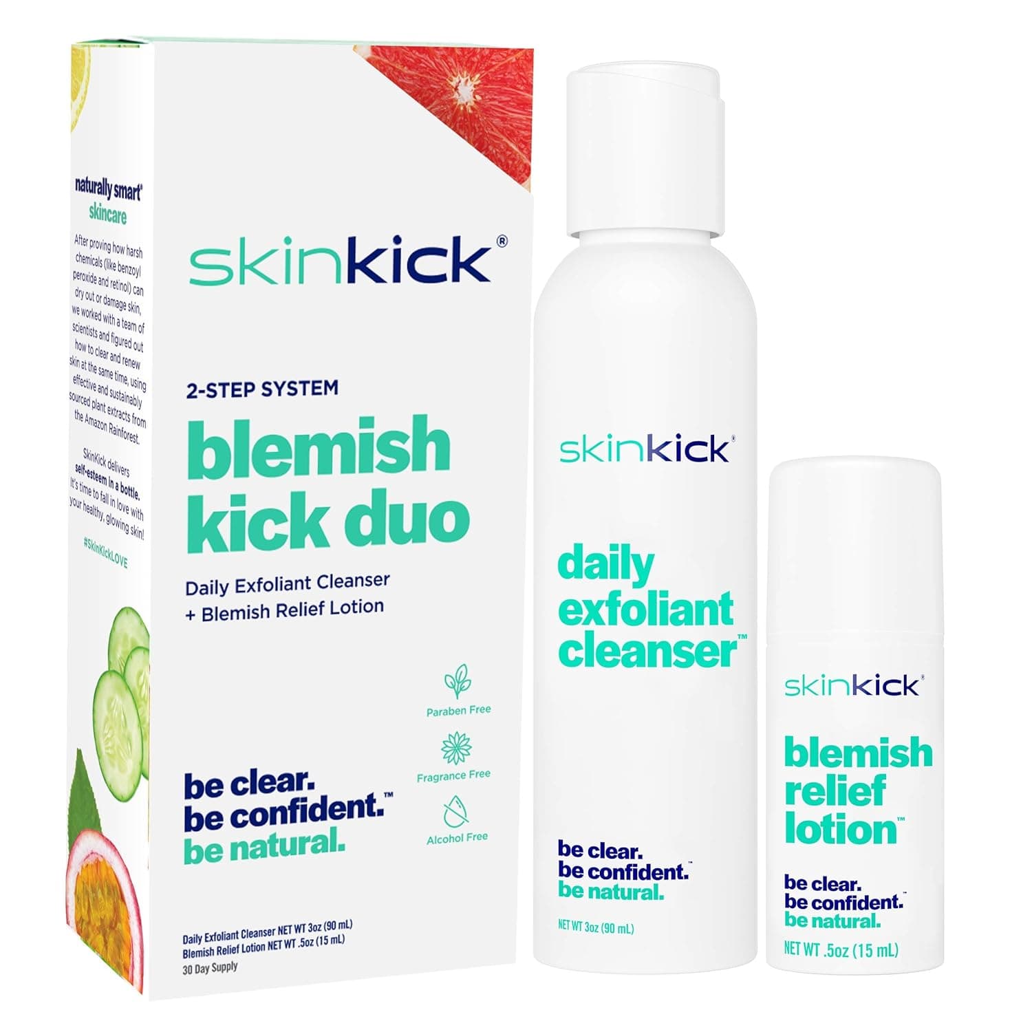 SkinKick Blemish Relief 30 Day Kit, Clears Problem Skin Naturally, No Burn, Dermatologist Approved, Clinically Proven Botanicals & Cruelty-Free, All-Ages & Skin Types, Sensitive Skin