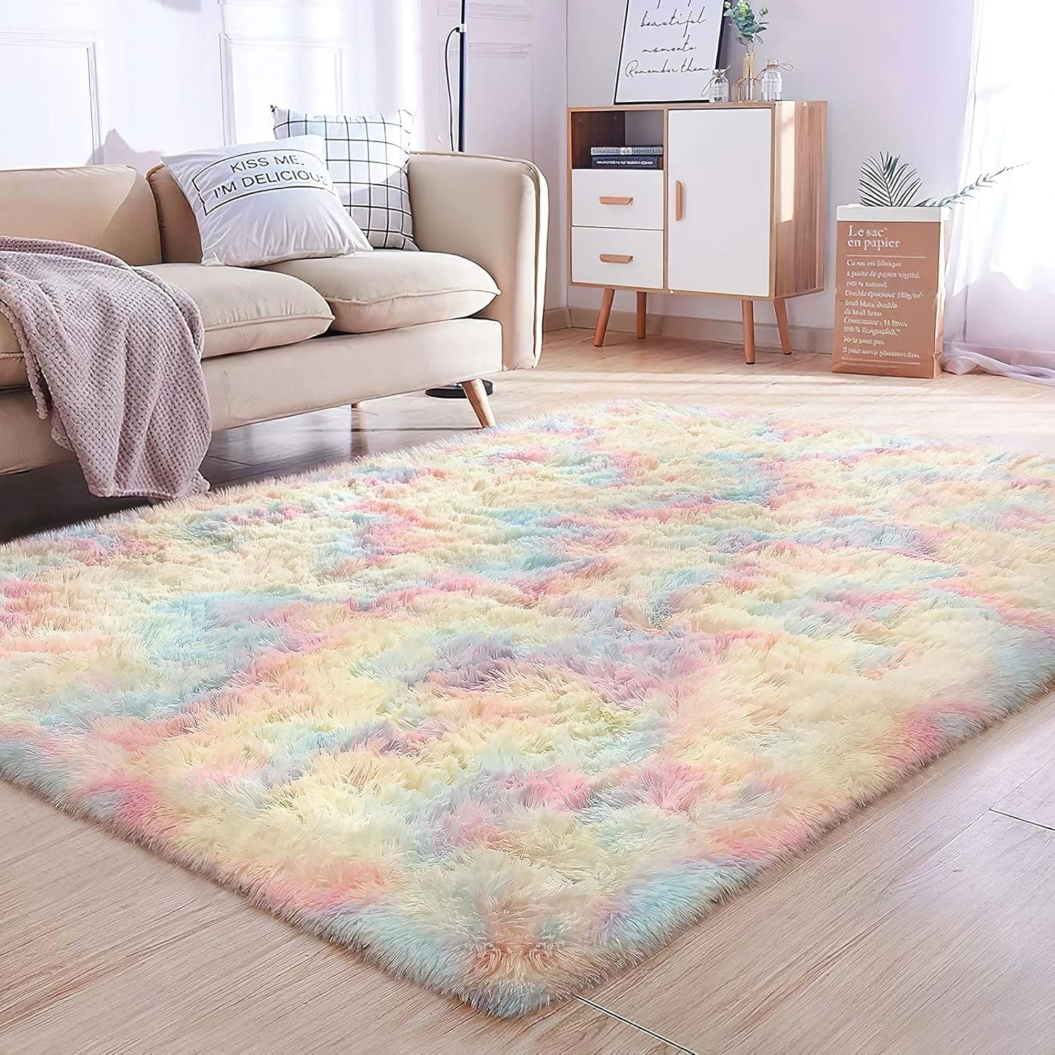 Rainbow Soft Area Rug for Bedroom,3x5 Feet,Shaggy Rugs Fluffy Carpets for Girls Room,Small Fuzzy Rugs for Kids Room, Plush Area Rugs for Living Room Nursery Home Decor,Upgrade Non-Slip Bedside Rug