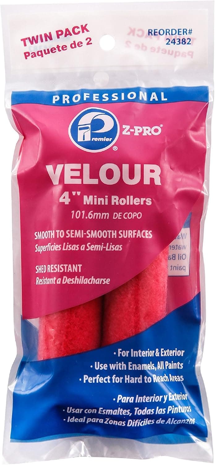 Premier 4" Velour Mini Roller Cover, 2 Pack, 24382