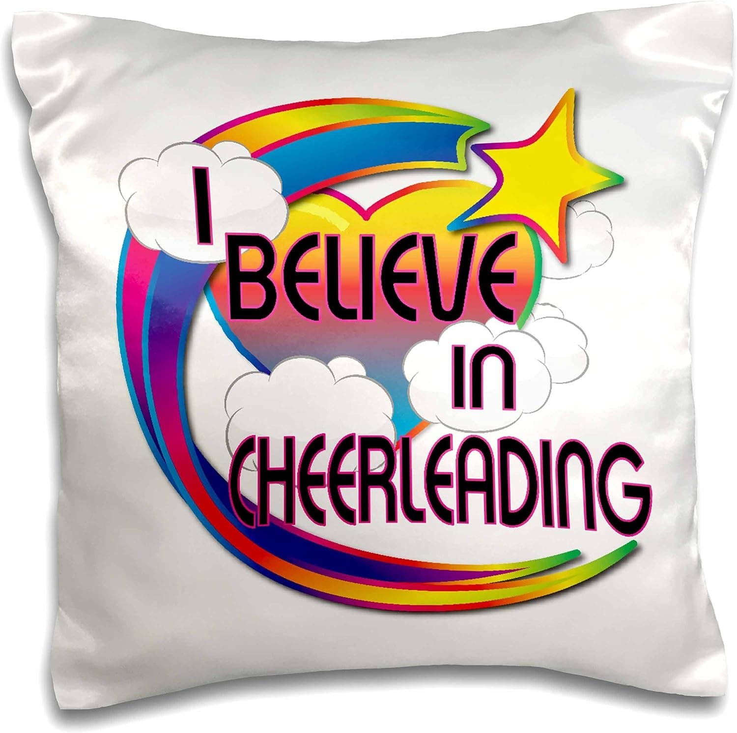 3dRose pc_166341_1 I Believe in Cheerleading Cute Believer Design Pillow Case, 16" x 16"