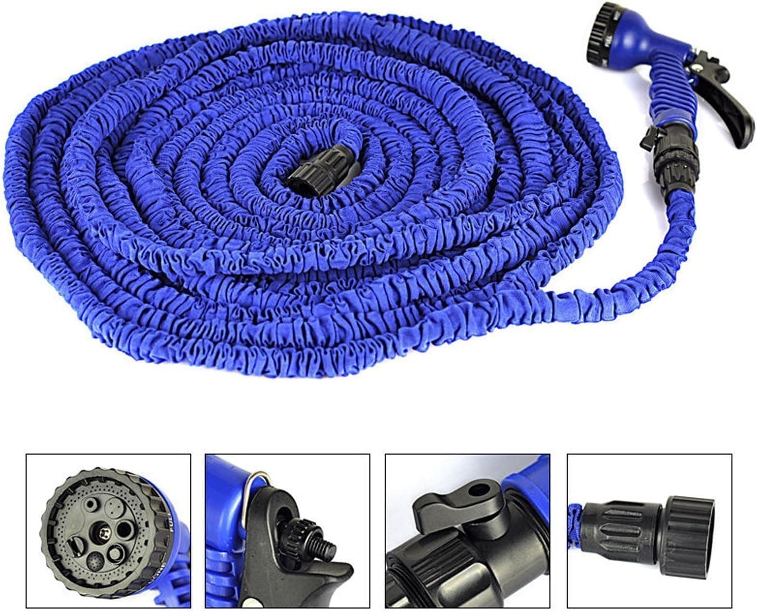 EconoLed 100ft Latex Expanding Hose Magic Flexible Expandable Garden Water Hose with 8 Functions Spray Nozzle, Hose hook including.(Blue, 100FT) US Seller