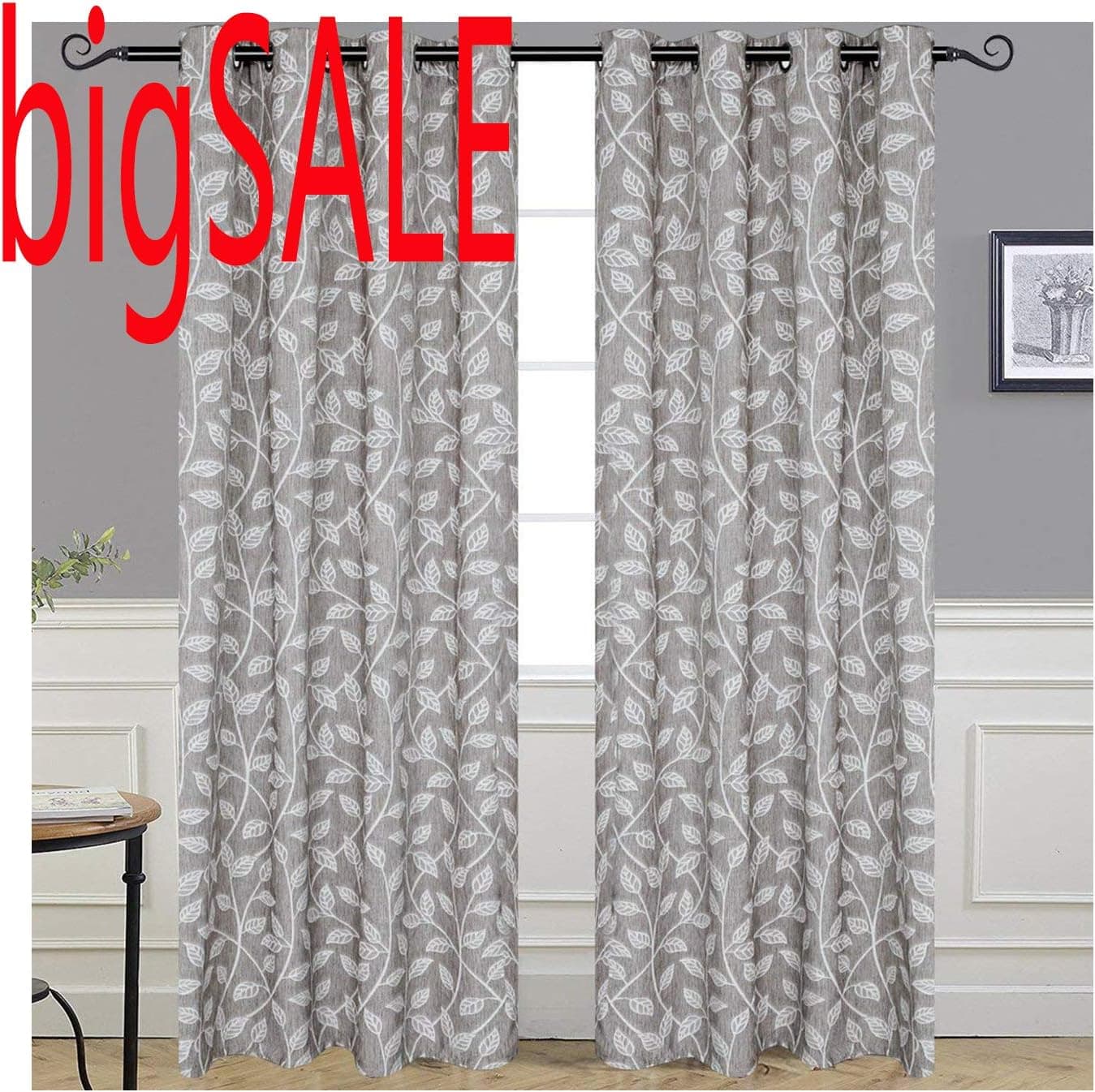 Alice Brown Printed Curtains Panels for Bedroom - Window Treatment Thermal Insulated Solid Grommet Drapes for Living Room W52 x L84Inch Leaves Set of 2 Panels