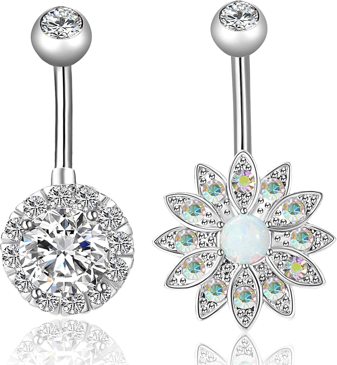 REVOLIA 2-3Pcs 14G Stainless Steel Belly Button Rings for Women CZ Flower Body Piercing Jewelry