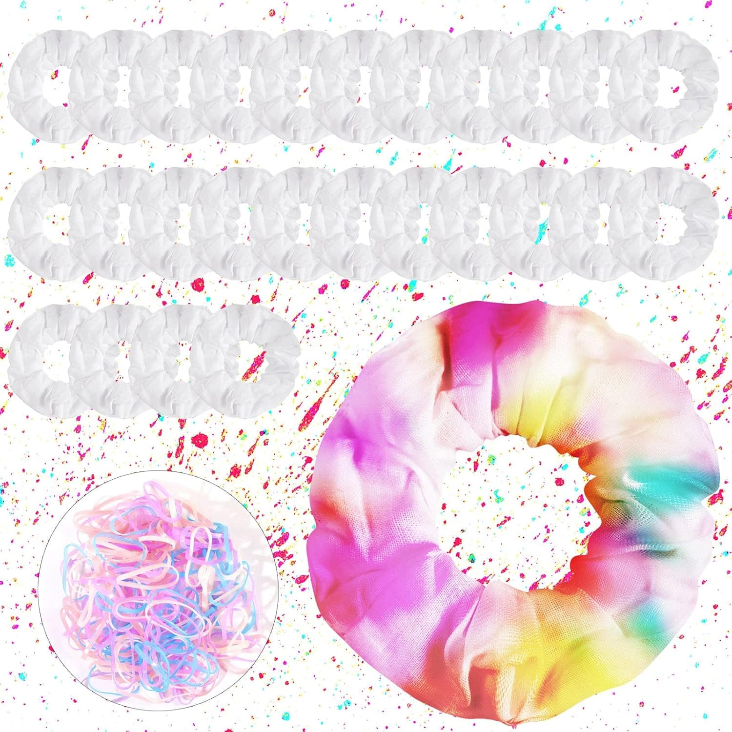 24 pcs Hair Elastic Scrunchies for Tie Dye - Hair Scrunchies for Women,White Cotton Scrunchies for Tie Dye,Tie Dye Blanks packed with 120pcs Hair Elastic,rubber bands