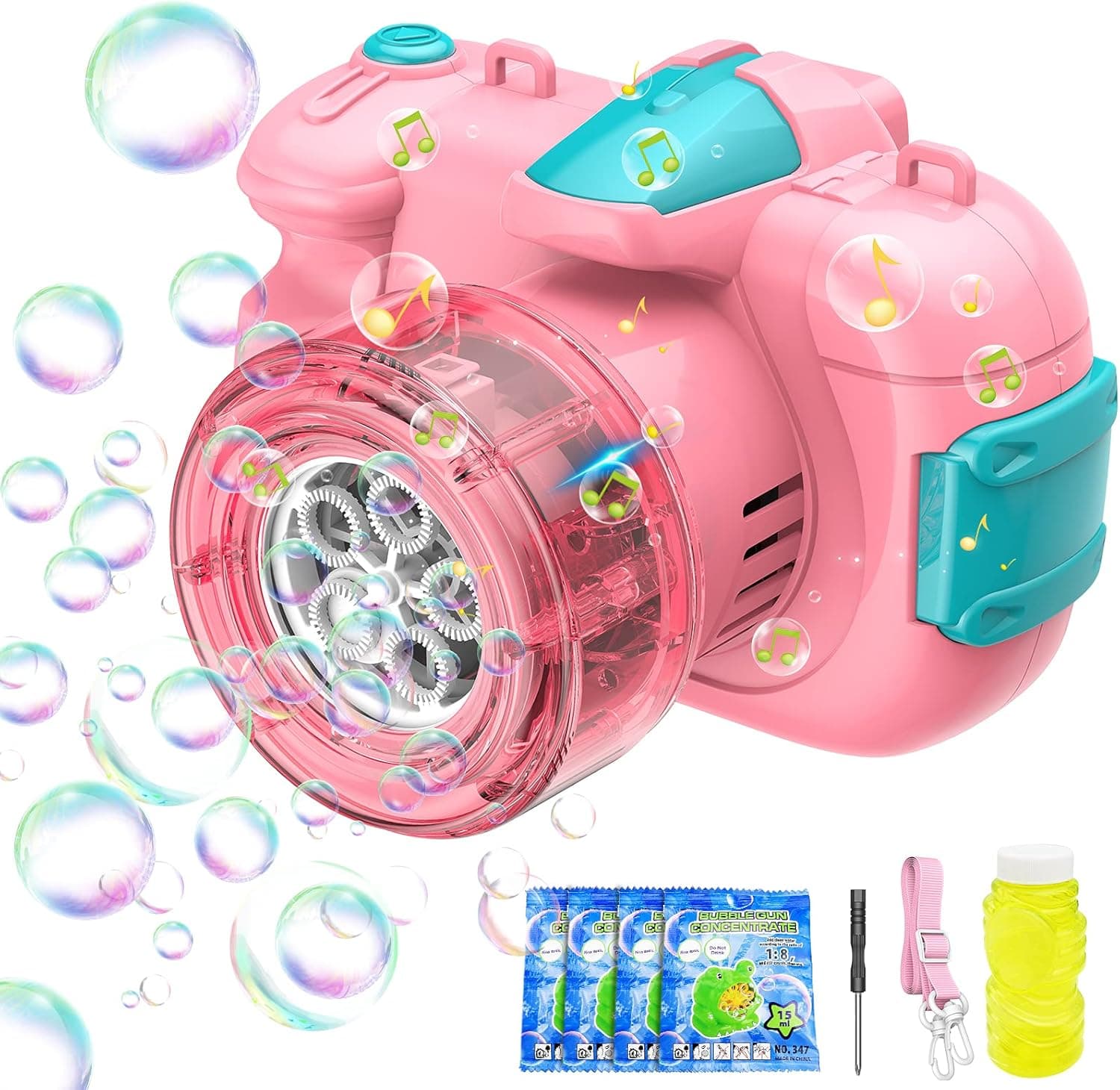 Bubble Machine Camera Toys for Kids Toddlers, BEYYON Bubble Maker with Bubble Solution, Bubble Blower with Music, 5000+ Bubbles per Minute, Outdoor Wedding Party Toy Gift for Age 3+ Boy Girl-Pink