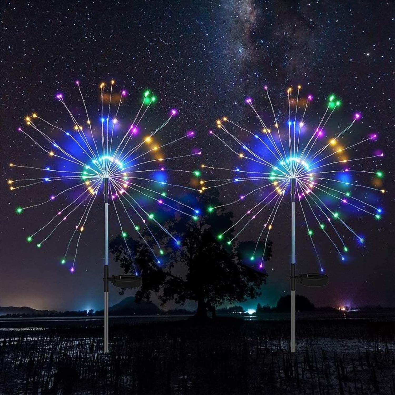 SVNOOC Solar Firework Lights Waterproof 120 LED 8 Modes 2 Pack Garden Decorative Lights for Outdoor Landscape Pathway Yard Multi-Color