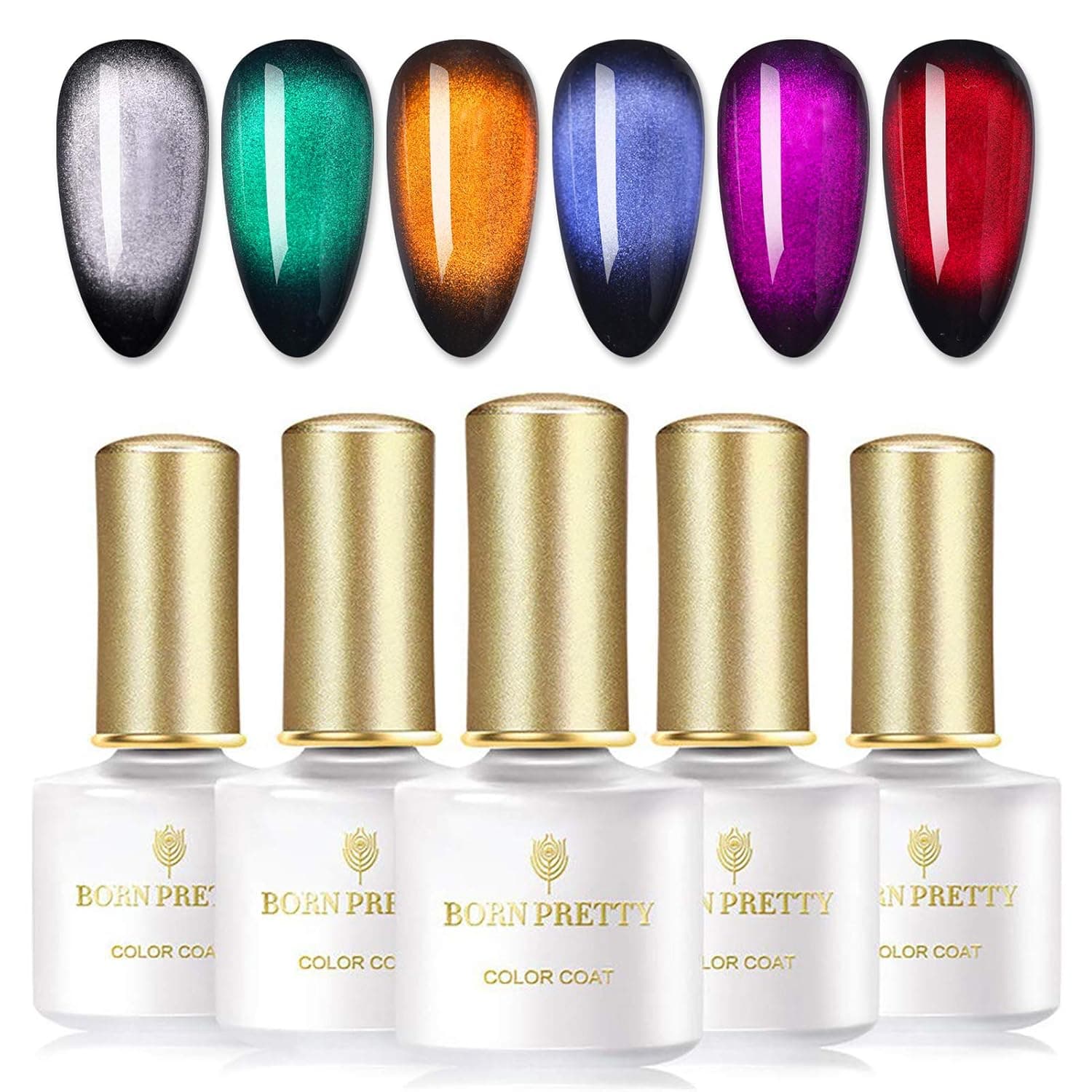 BORN PRETTY Cat Eye Gel Nail Polish Magnetic Gel Polish Set Jelly Crystal Polish Soak Off Nail UV Jewel Gem Varnish Nail Art Manicure Set 6 Bottles