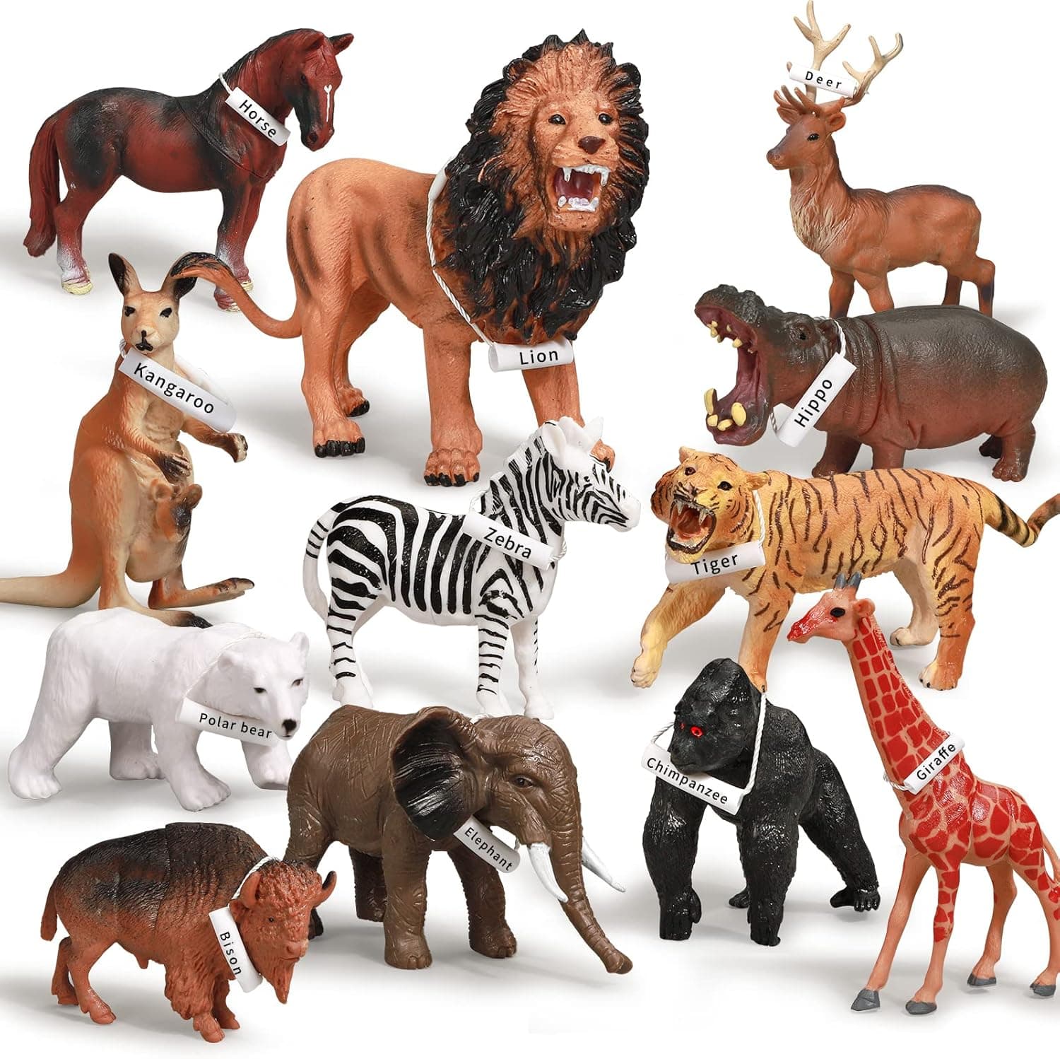 BBnote Safari Animals Figures Toys with Name Tags,12 PCS Realistic Jumbo Wild Zoo Animals Figurines Large Plastic African Jungle Animals Playset for Kids