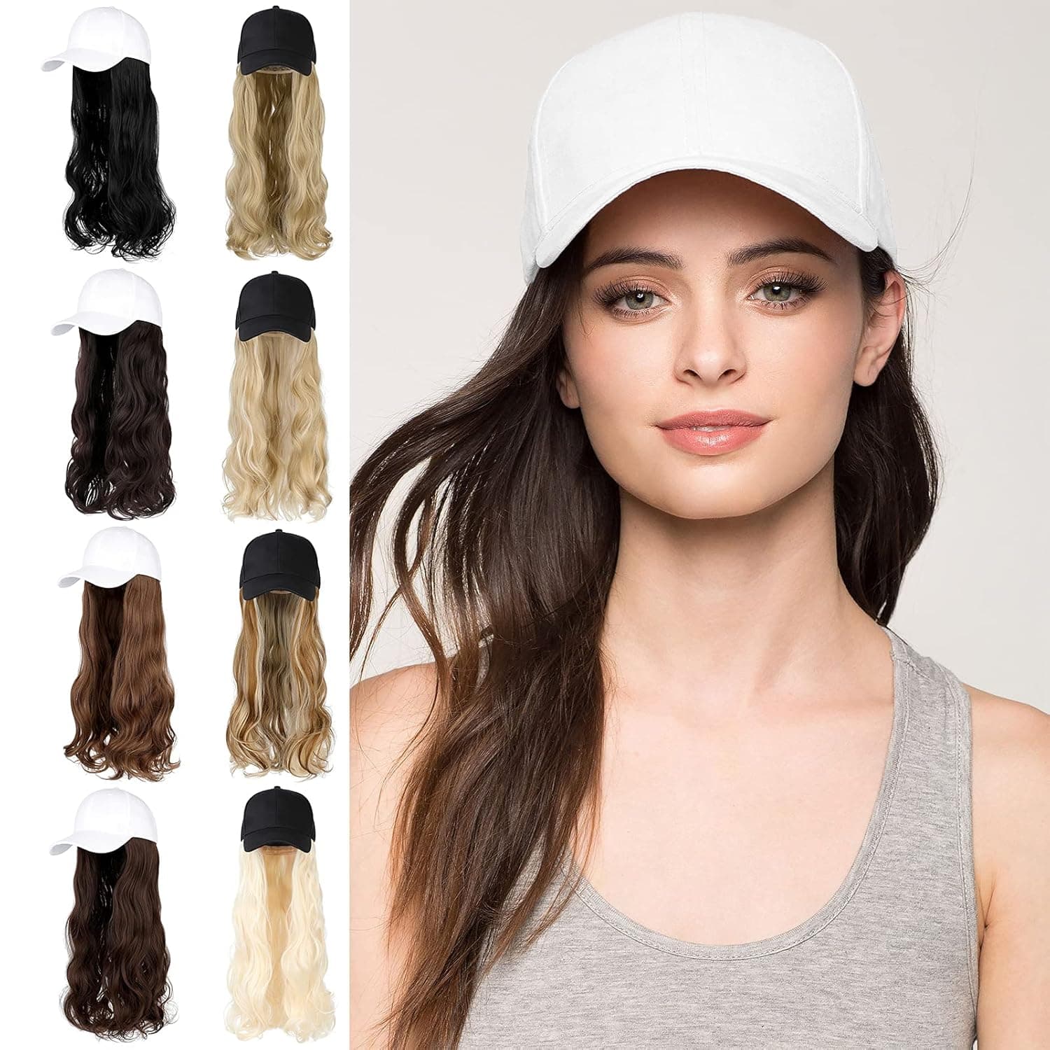 Lansigreen Baseball Cap with Synthetic Hair Hats with Hair Attached for Women Cosplay or Daily Party Wig Detachable Baseball Cap Dark Black