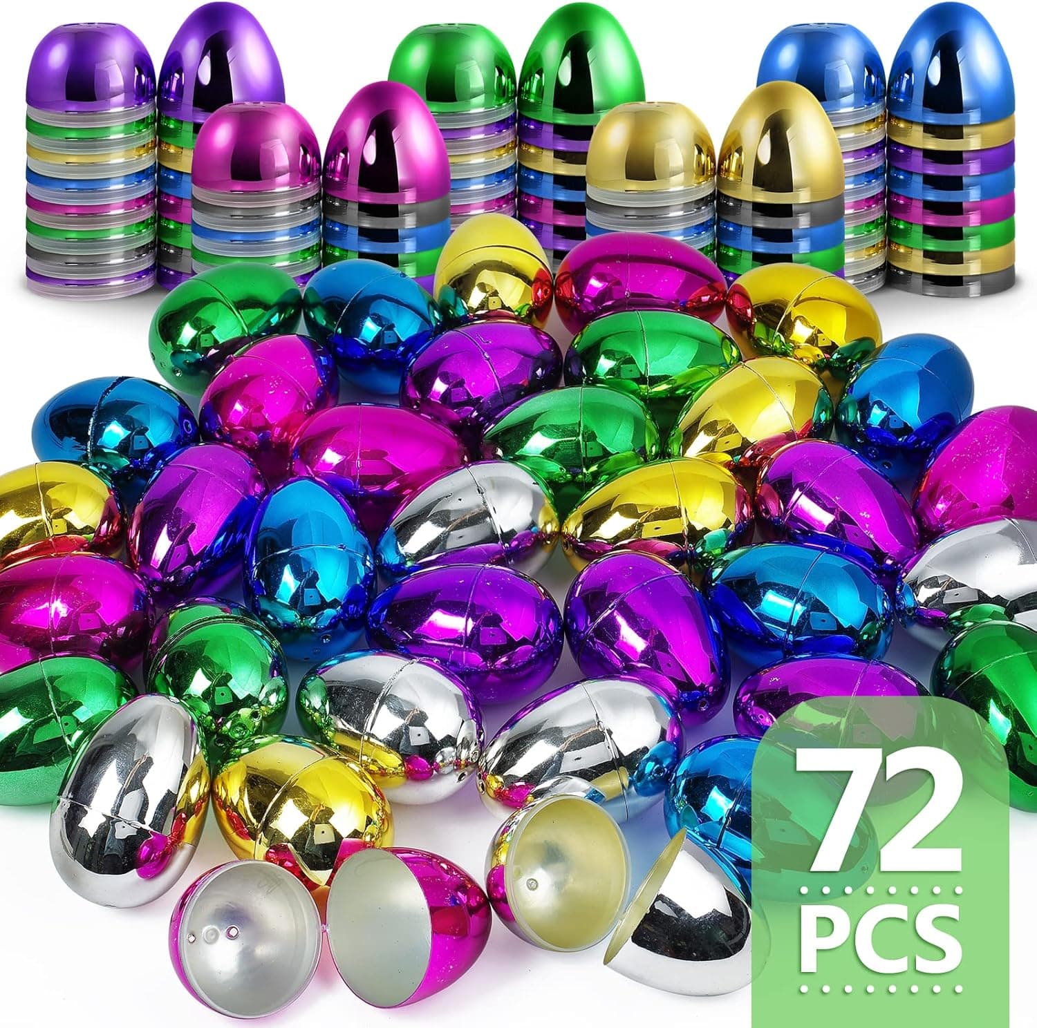 72 Pcs 3inches Fillable Easter Eggs Bulk, Empty Easter Eggs for Filling, Metallic Golden Easter Eggs for Easter Egg Hunt, Easter Basket Stuffers Fillers, Easter Theme Party Favor, Classroom Prizes