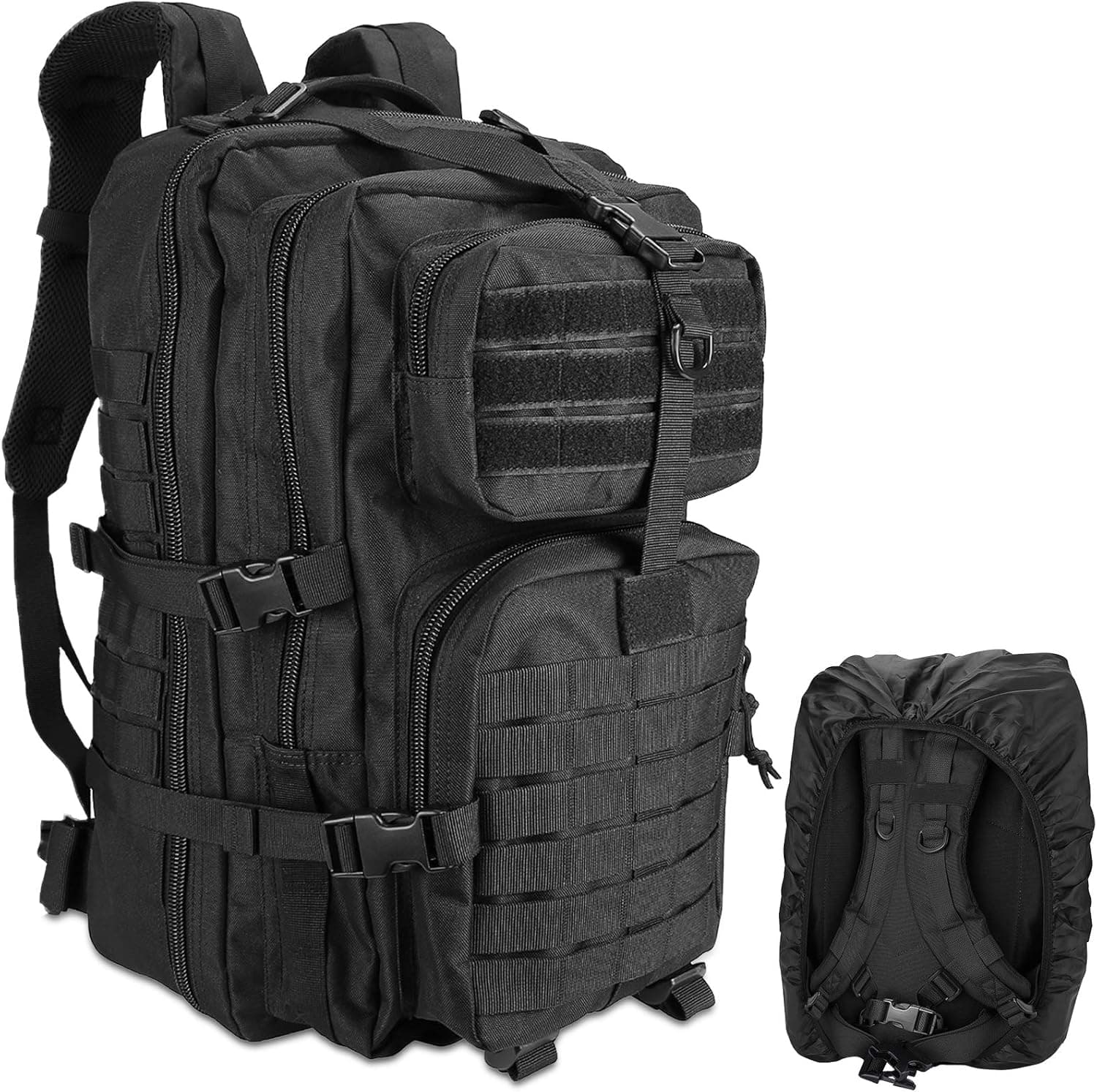 ProCase Military Tactical Backpack, 48L Large Rucksack 3 Day Outdoor Army Assault Molle Pack Go Bag Backpacks with Waterproof Rain Cover -Black