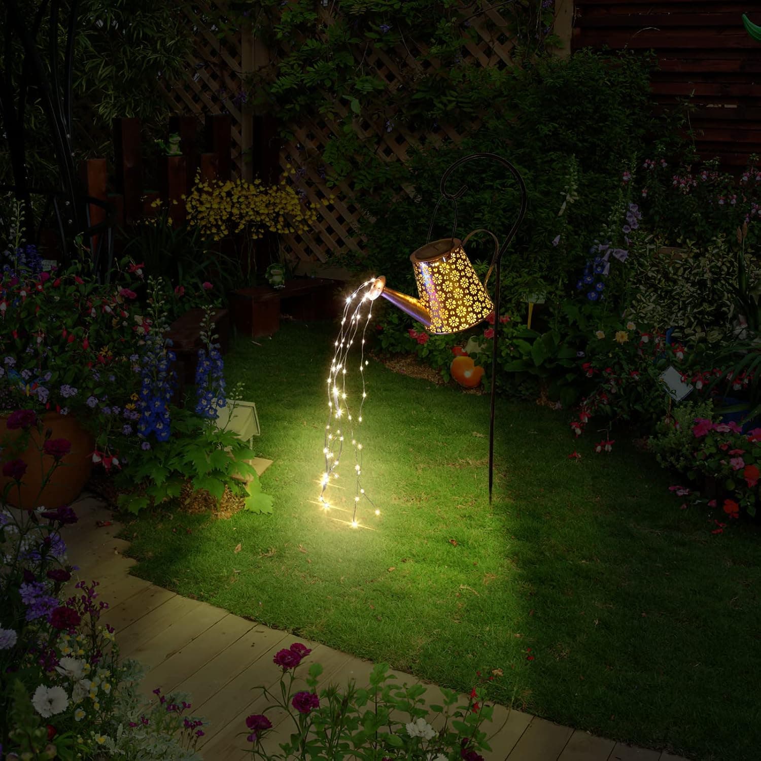 Mousike Solar Lights Outdoor Garden Decor, Large Hanging Lantern Waterproof Watering Can Landscape Lights Outside Decorations for Front Porch Lawn Driveway Patio Backyard Pathway (80 Warm White LED)