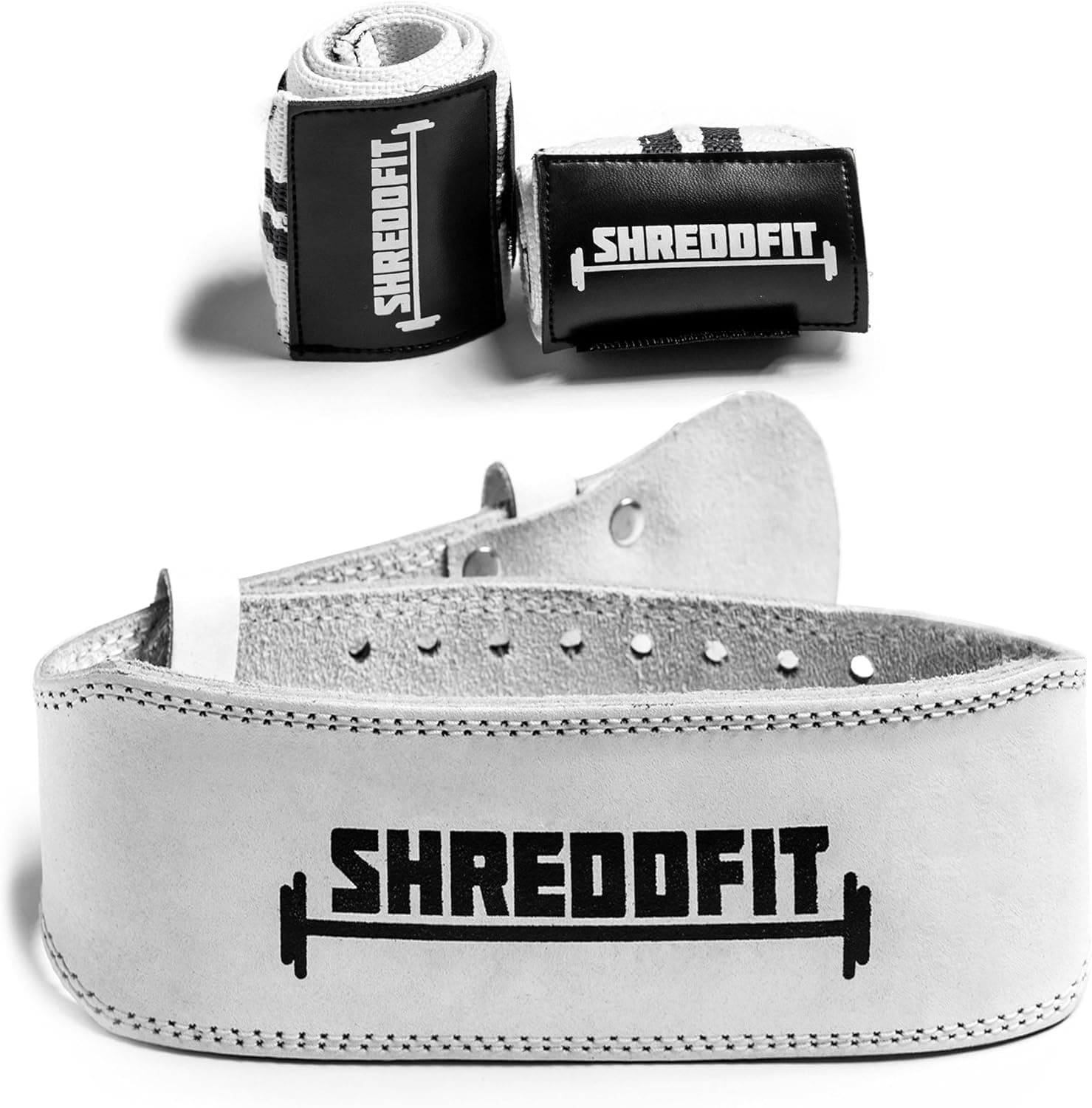2018 ShreddFit Premium Leather Weight Lifting Belt VALUE PACK with Bonus Wrist Wraps | Lower Back & Lumbar Support | Power Lifting | Cross Training | Deadlifts & Squats