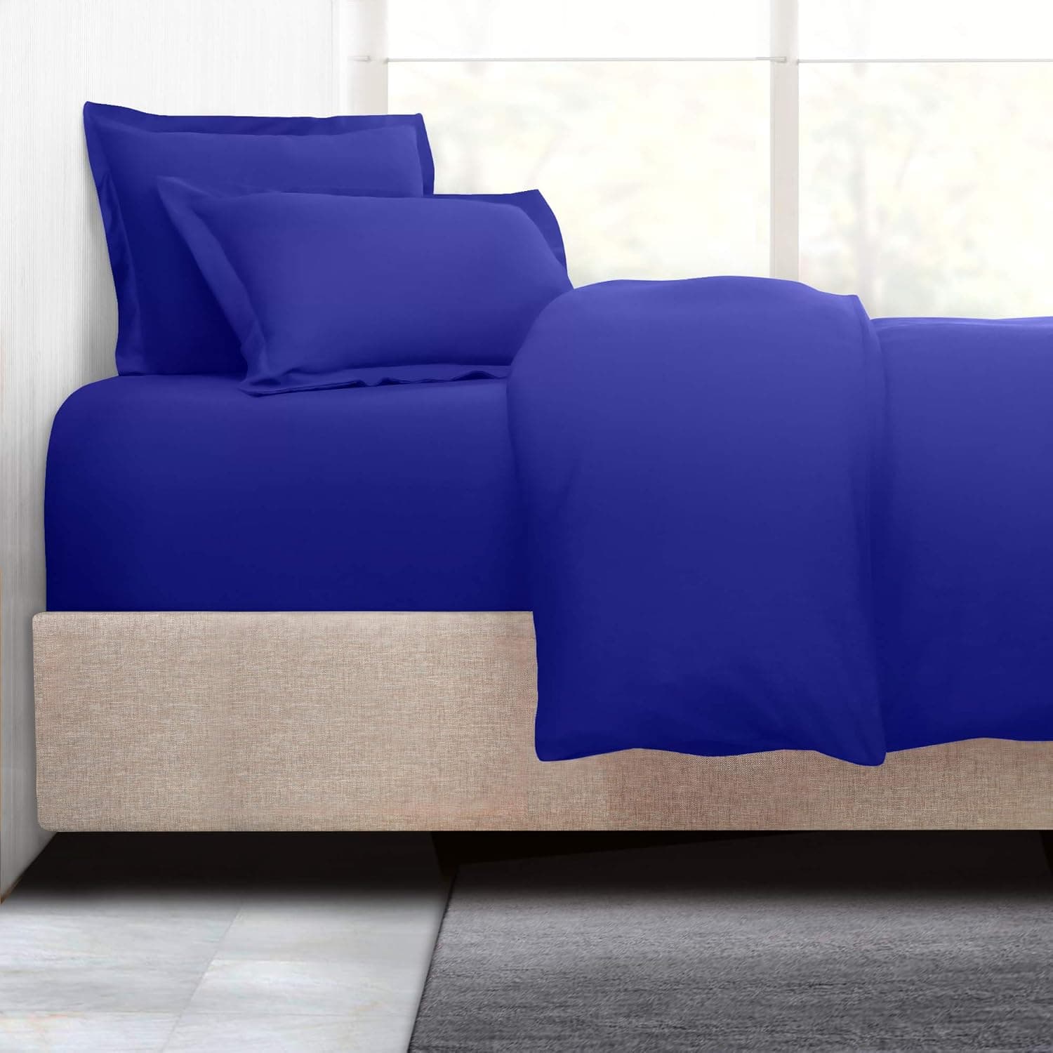 nestl Duvet Cover with Fitted Sheet 4 Piece Set - Soft Double Brushed Microfiber Hotel Collection - Comforter Cover with Button Closure, Fitted Sheet, 2 Pillow Shams, Cal King - Royal Blue