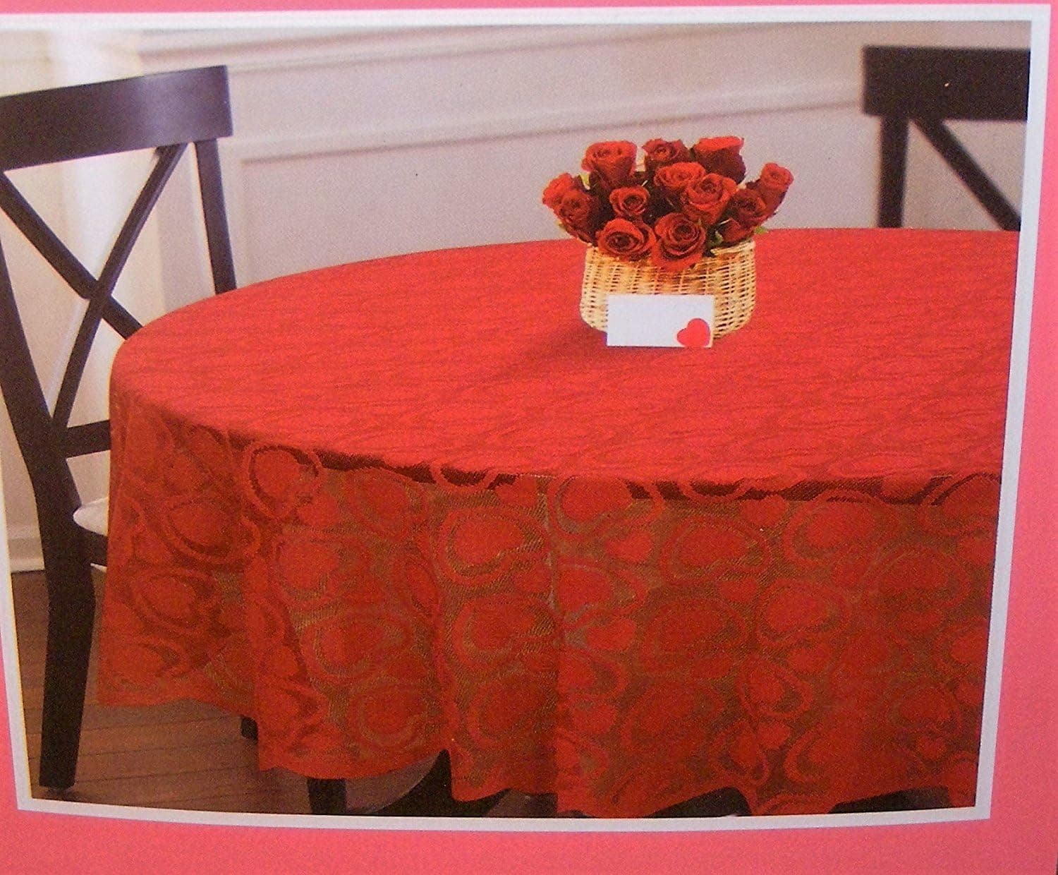 Valentine's Day Romantic Red Lace Tablecloth Sweet Hearts 70" Round