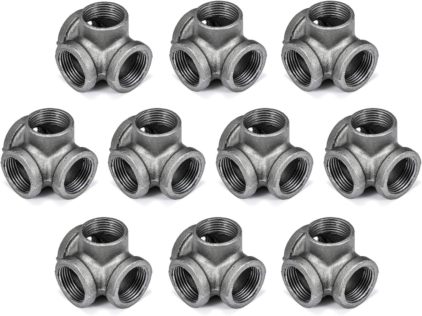 1" 4-Way Side Outlet Tee, Home TZH Malleable iron Pipe Fittings for Industrial vintage style, Flanges with Threaded Hole for DIY Project/Furniture/Shelving Decoration (10, 1")