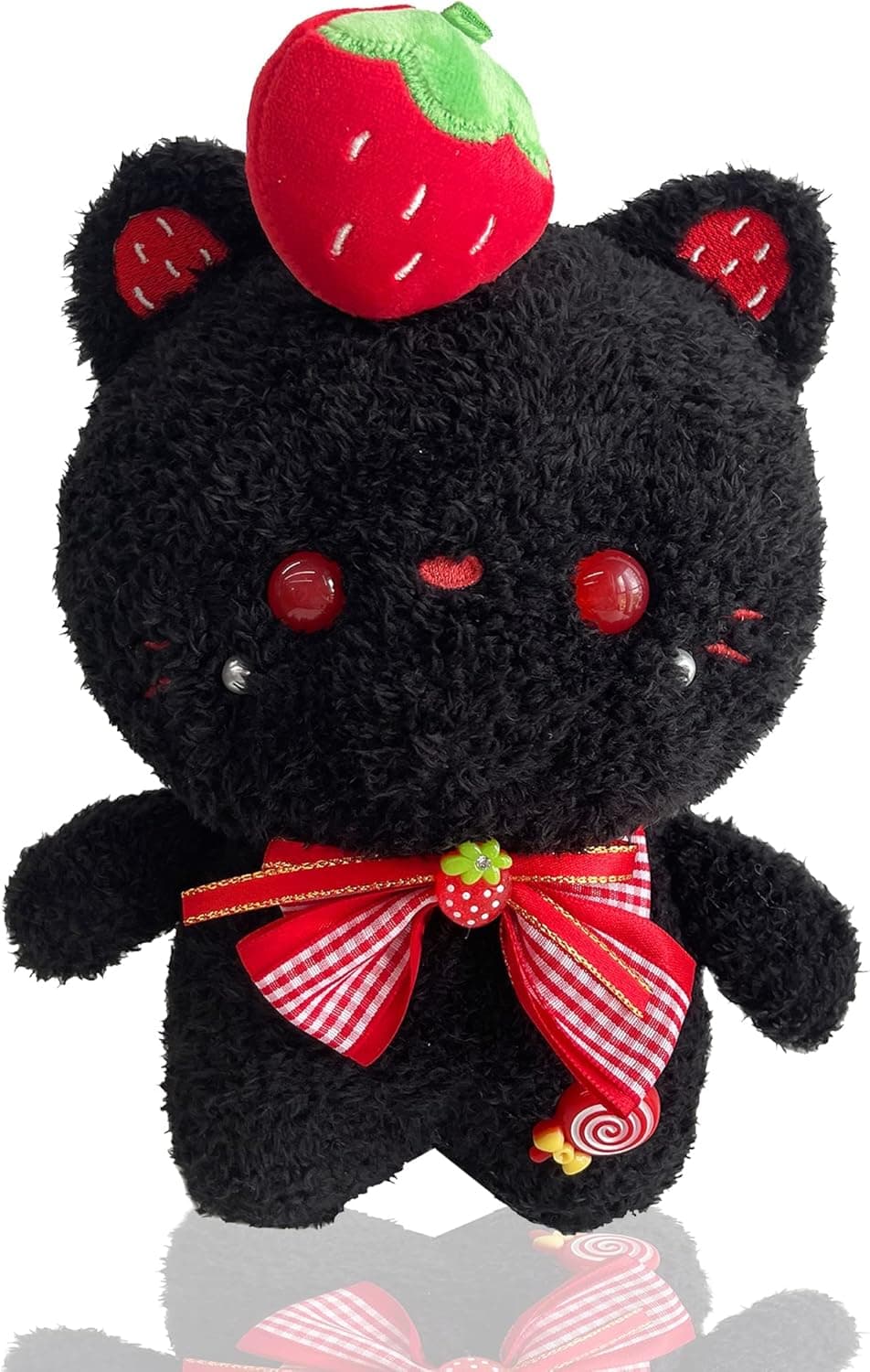 Noucher 9inch Black Cat Plush Toy Stuffed Animals Kawaii Plushie Cute Black Cat Plushies Pillow Kawaii Doll Toys Valentine Home Decor Gifts for Girls Boys Adults(Red)