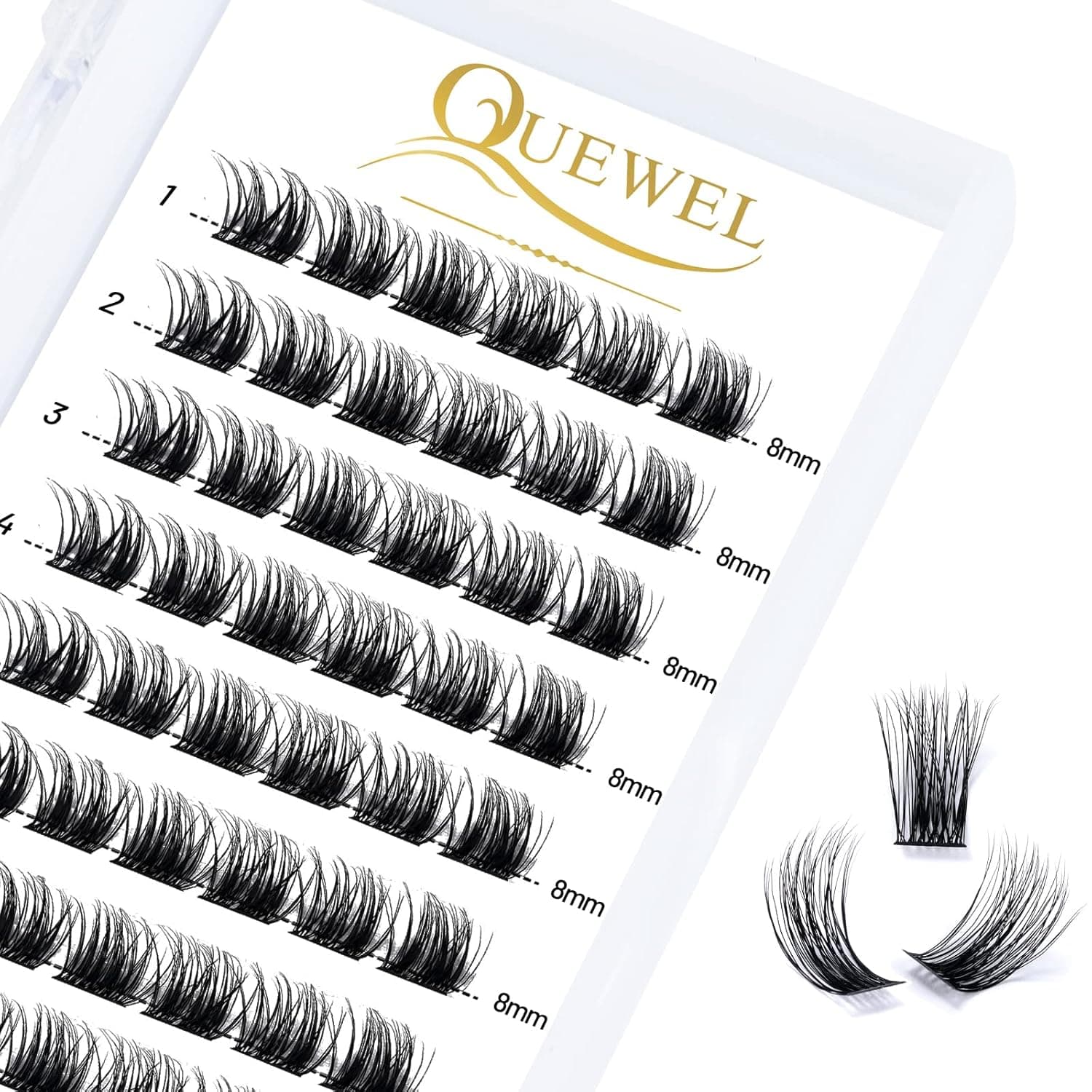QUEWEL Cluster Lashes 72 Pcs Wide Stem Individual Lashes C/D Curl 8-16mm Length DIY Eyelash Extension False Eyelashes Soft for Personal Makeup Use at Home (natural02-C-8)