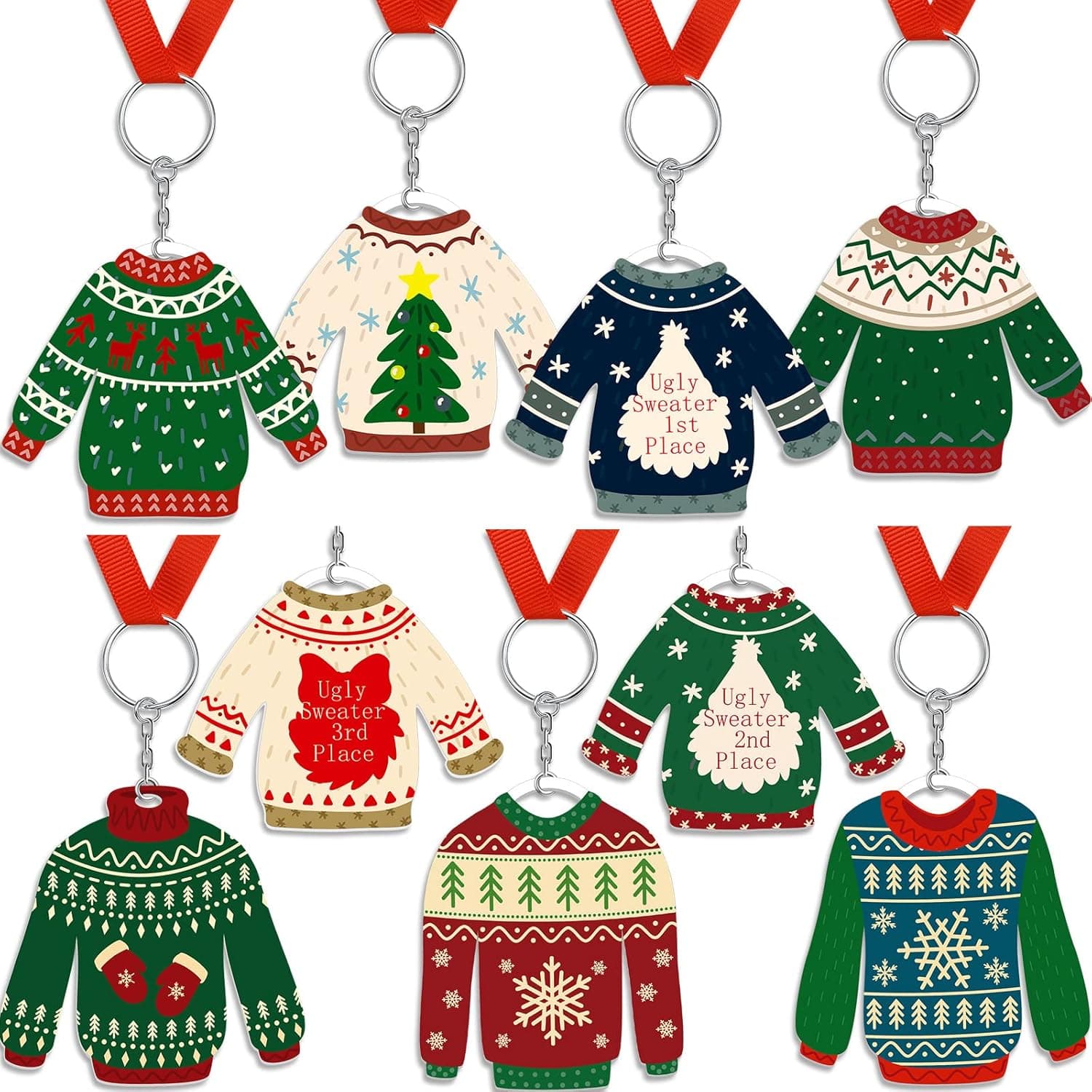 9 Pcs Christmas Ugly Sweater Medals Award 1st 2nd 3rd Prize Ugly Sweater Award Medals with Ribbon Christmas Party Costume Contest Awards Medals Necklace Jewelry for Ugly Sweater Party Supplies