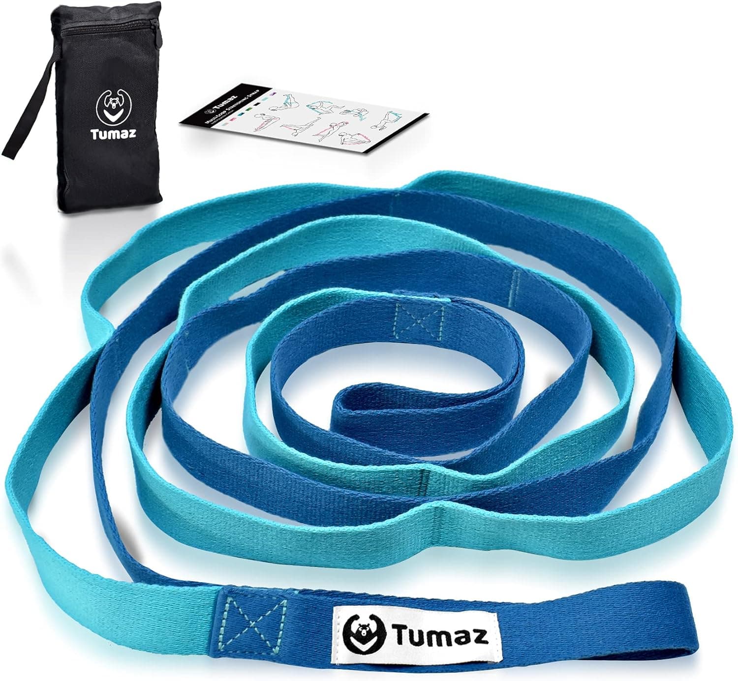 Tumaz Stretching Strap - 10 Loops & Non-Elastic Yoga Strap - The Perfect Home Workout Stretch Strap for Physical Therapy, Yoga, Pilates, Flexibility - [Extra Thick, Durable, Soft]