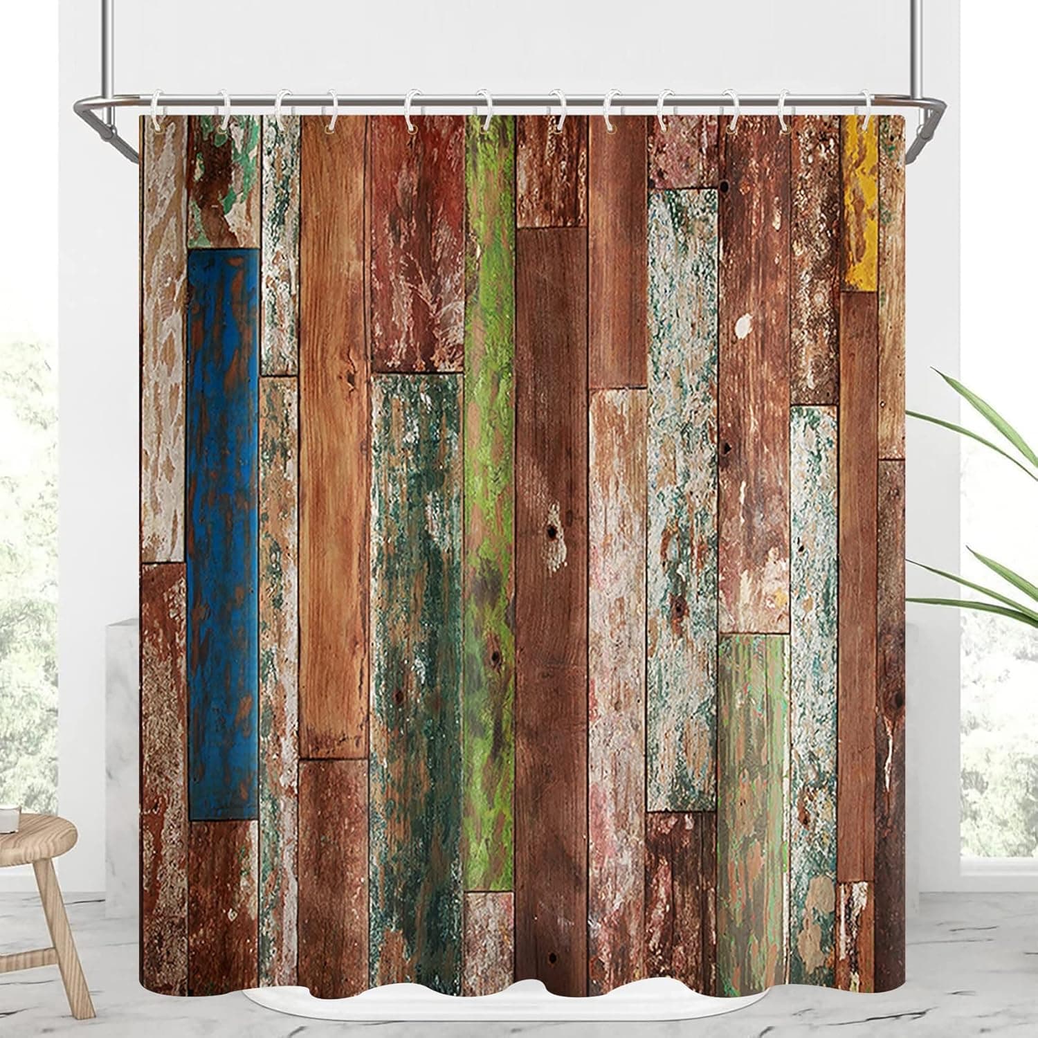 Arrebolart Rustic Wooden Shower Curtain 72 x 72 Inches Farmhouse Board Plank Barn Door Shower Curtains Vintage Grunge Planks Mens Bathroom Decor Waterproof Durable Polyester Fabric
