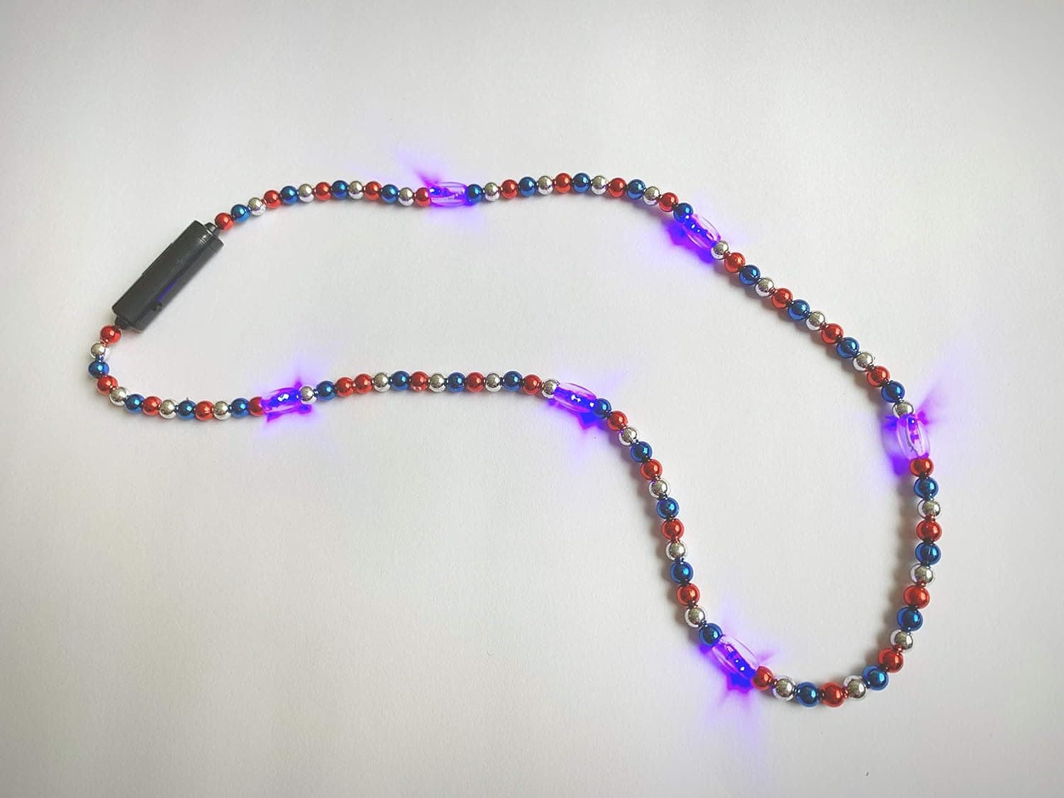 L'deco 12pcs Star Spangled Banner Bead Necklace with Blue Light Up LED Independence Day Mardi Gras Thanksgiving
