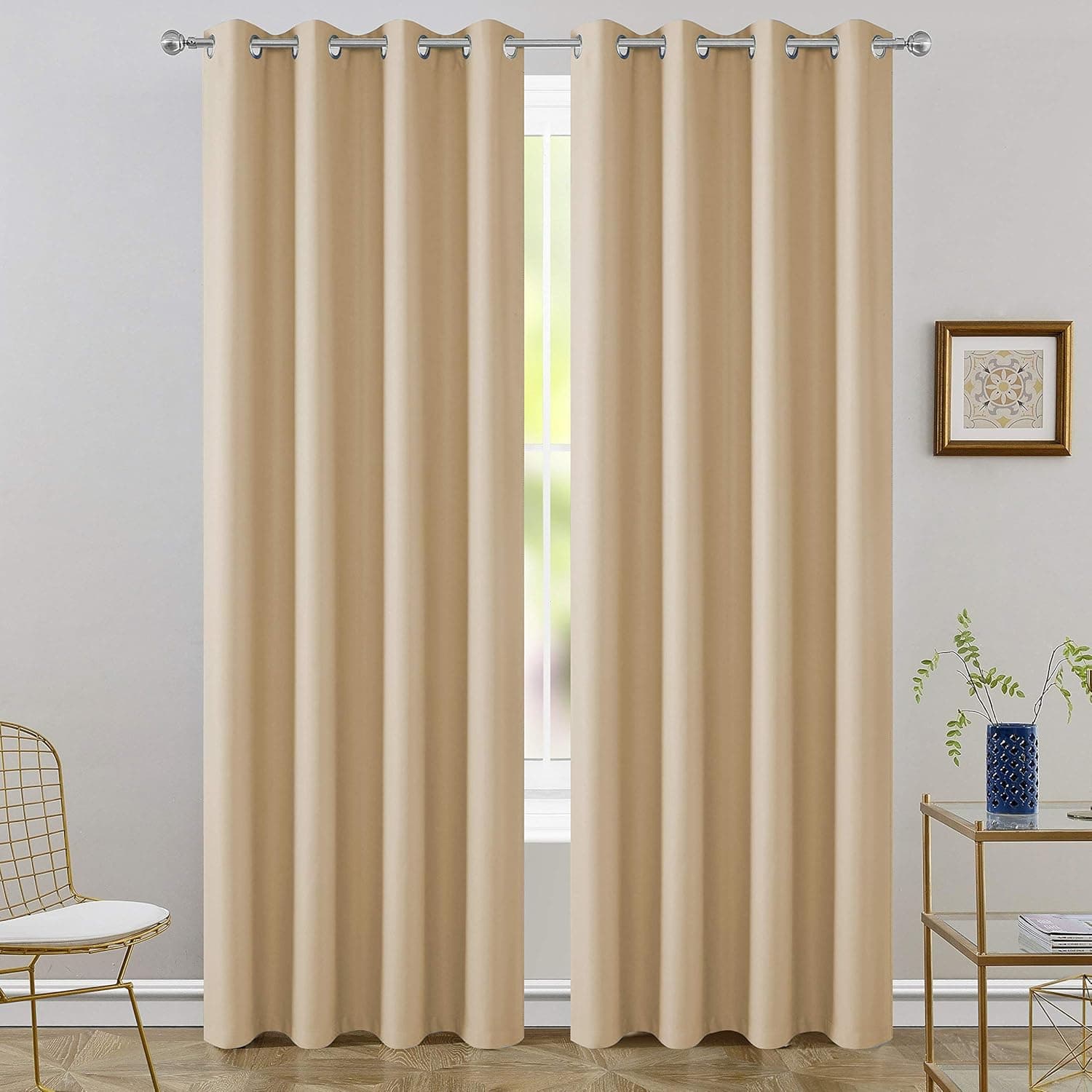 FLOWEROOM Room Darkening Blackout Curtains Thermal Insulated Draperies with Grommet for Bedroom and Living Room, Beige, 52 x 84 inch, 2 Panels