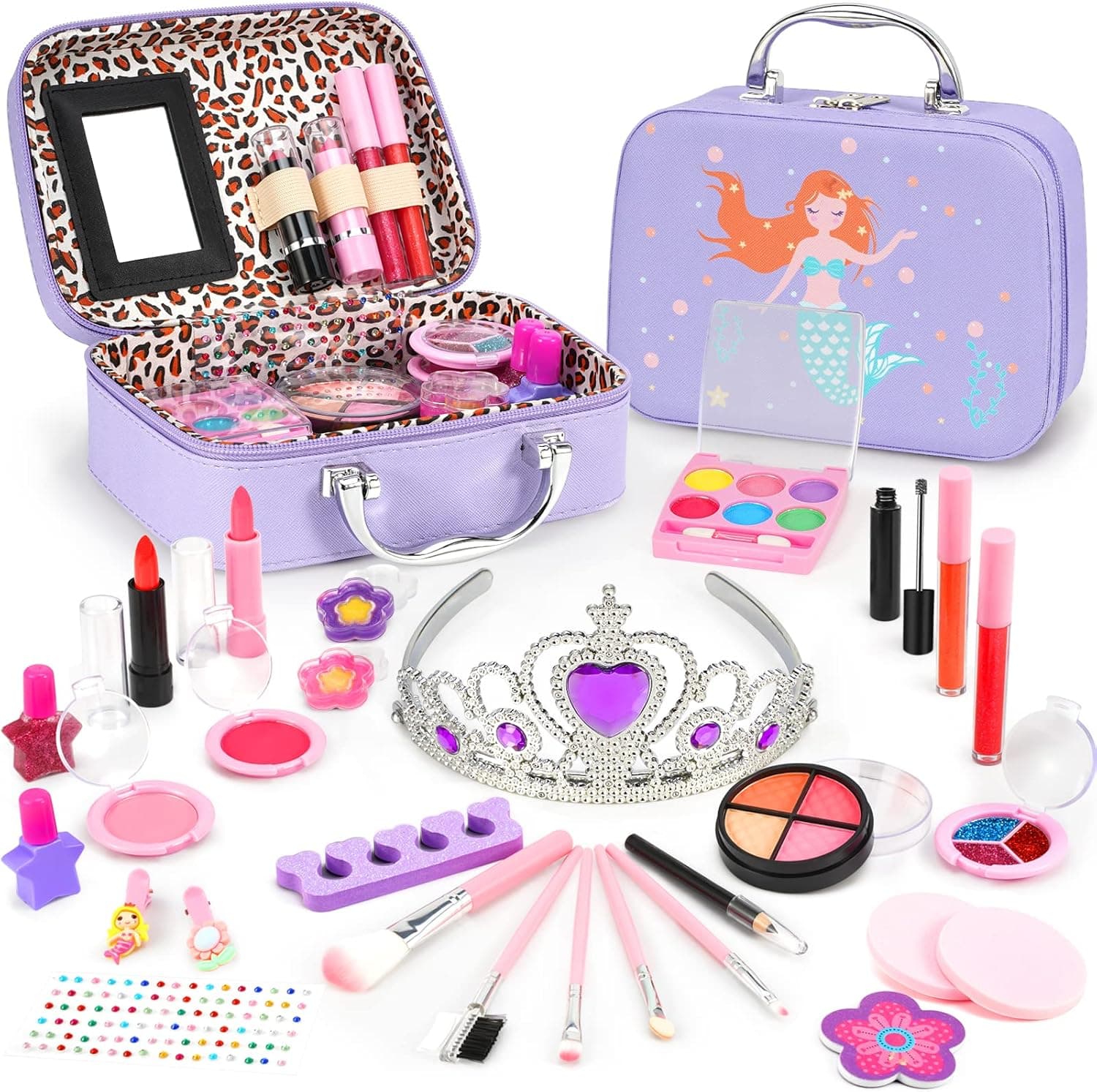 DAUXONE Kids Makeup Kit for Girl - 30 Pcs Real Makeup Set Washable Cosmetic, Safe & Non-Toxic Pretend Play Set Girls Gift Toys