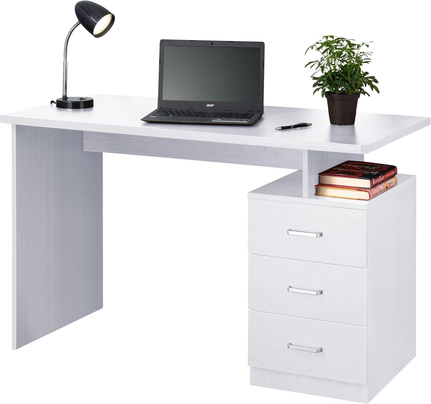 Fineboard Home Office Desk with 3 Drawers, White