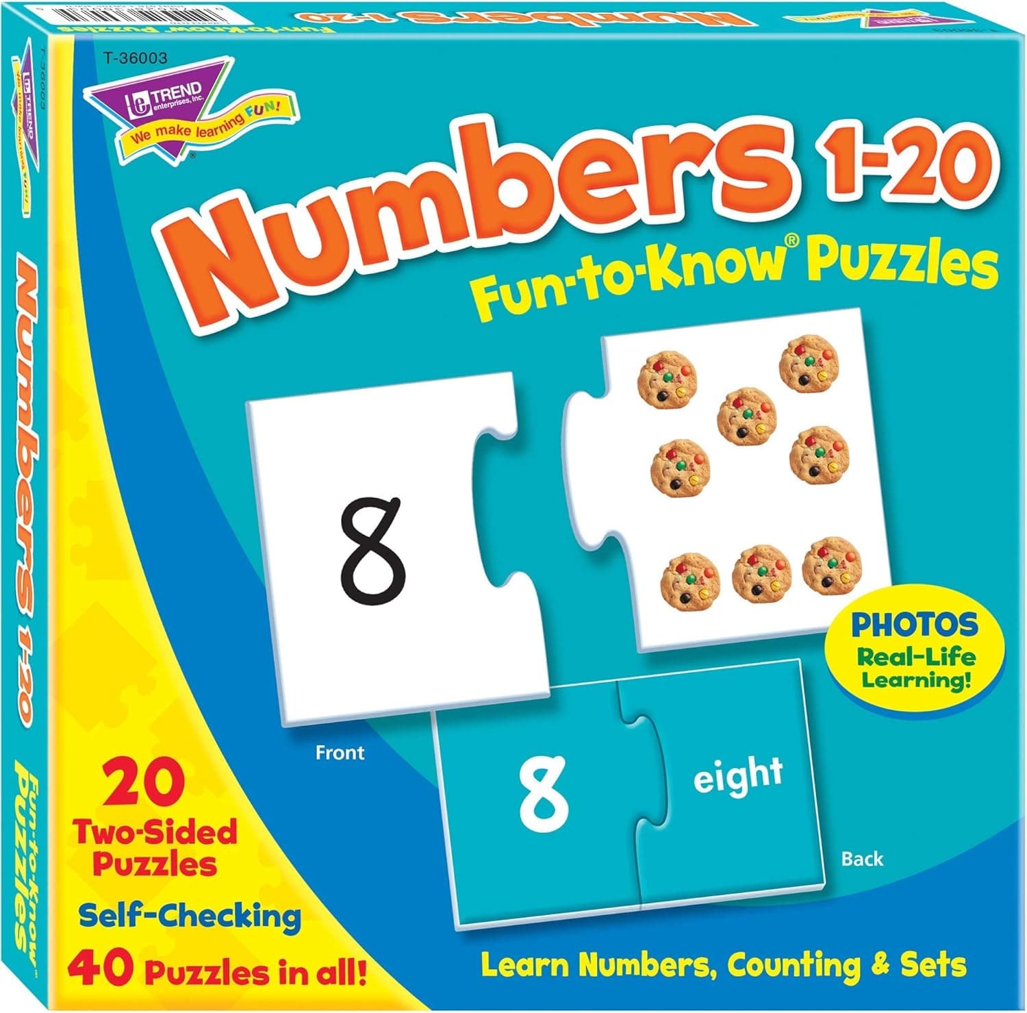 TREND ENTERPRISES: Fun-to-Know Puzzles: Numbers 1-20, Learn Numbers, Counting & Sets, 20 Two-Sided Puzzles, Self-Checking, 40 Puzzles Total, For Ages 3 and Up