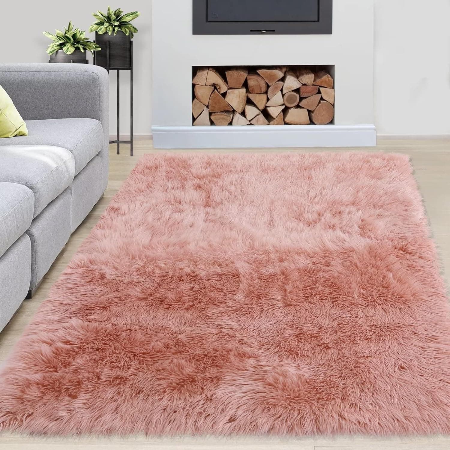 COZYLOOM Faux Sheepskin Rug, 3x5 Fluffy Shaggy Indoor Area Rug Sheepskin Fur Rug for Living Room Faux Fur Bedroom Floor Mat Non Slip Furry Bedside Floor Rug Nursery Dorm Room Throw Carpet, Pink