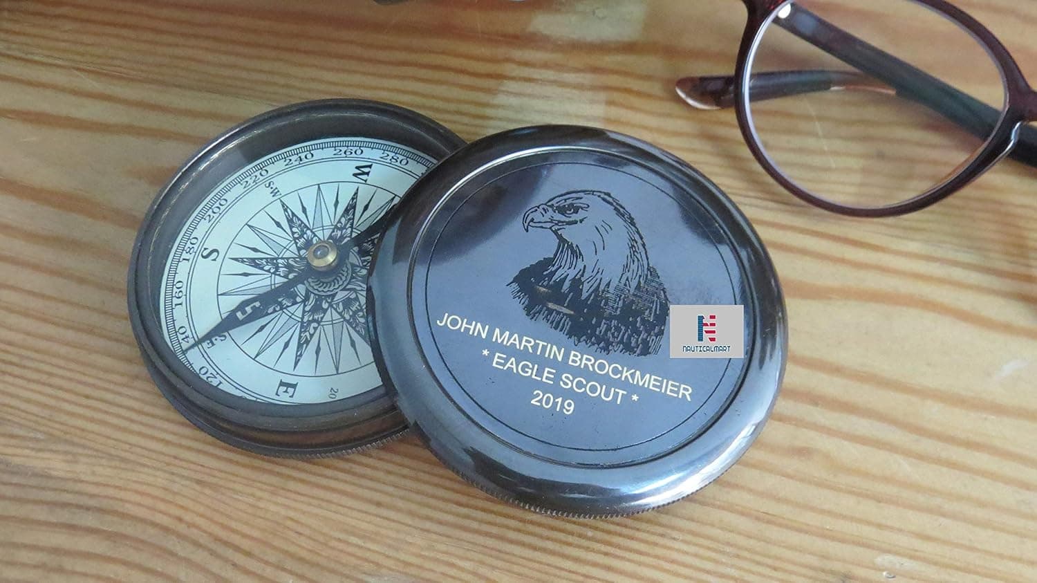 Engraved Eagle Brass Compass Personalized Compass