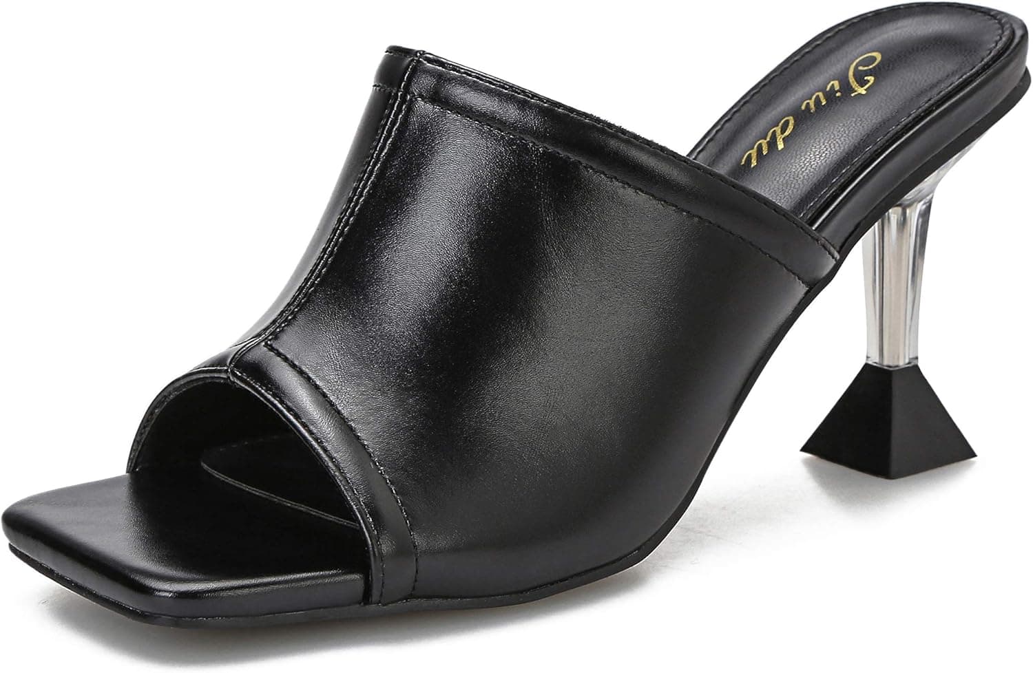 Jiu du Women's High Heels Dress Sandals, Square Open Toe Slip On Stiletto Heeled Backless Slides Slippers