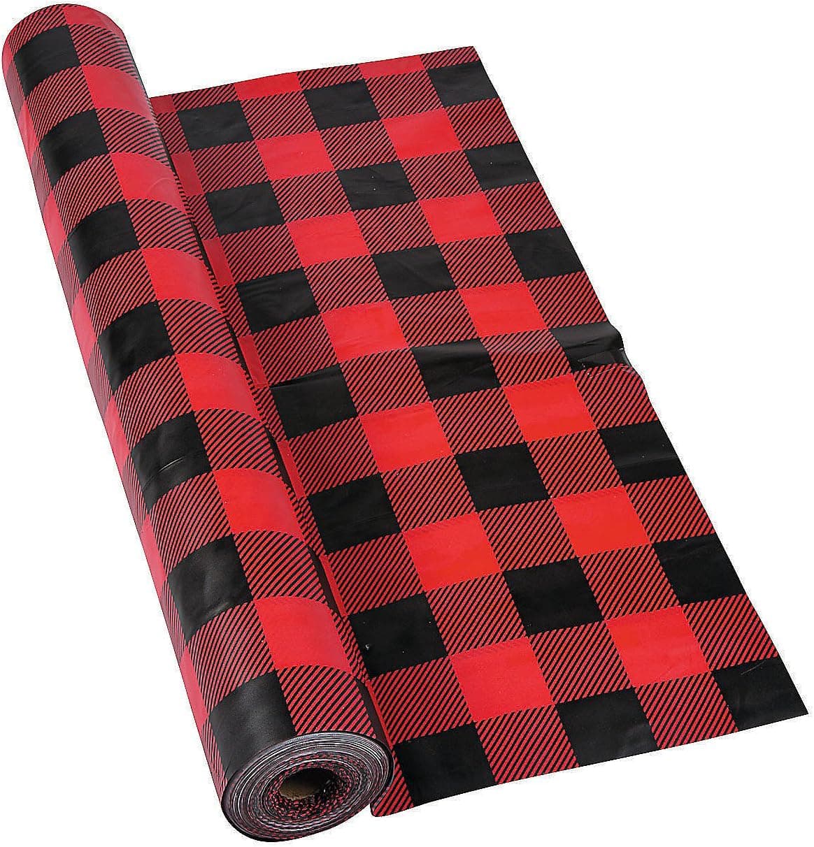 Fun Express Plaid Plastic Tablecloth Roll - Black and Red Buffalo Plaid 100 Foot Roll - 1 Piece