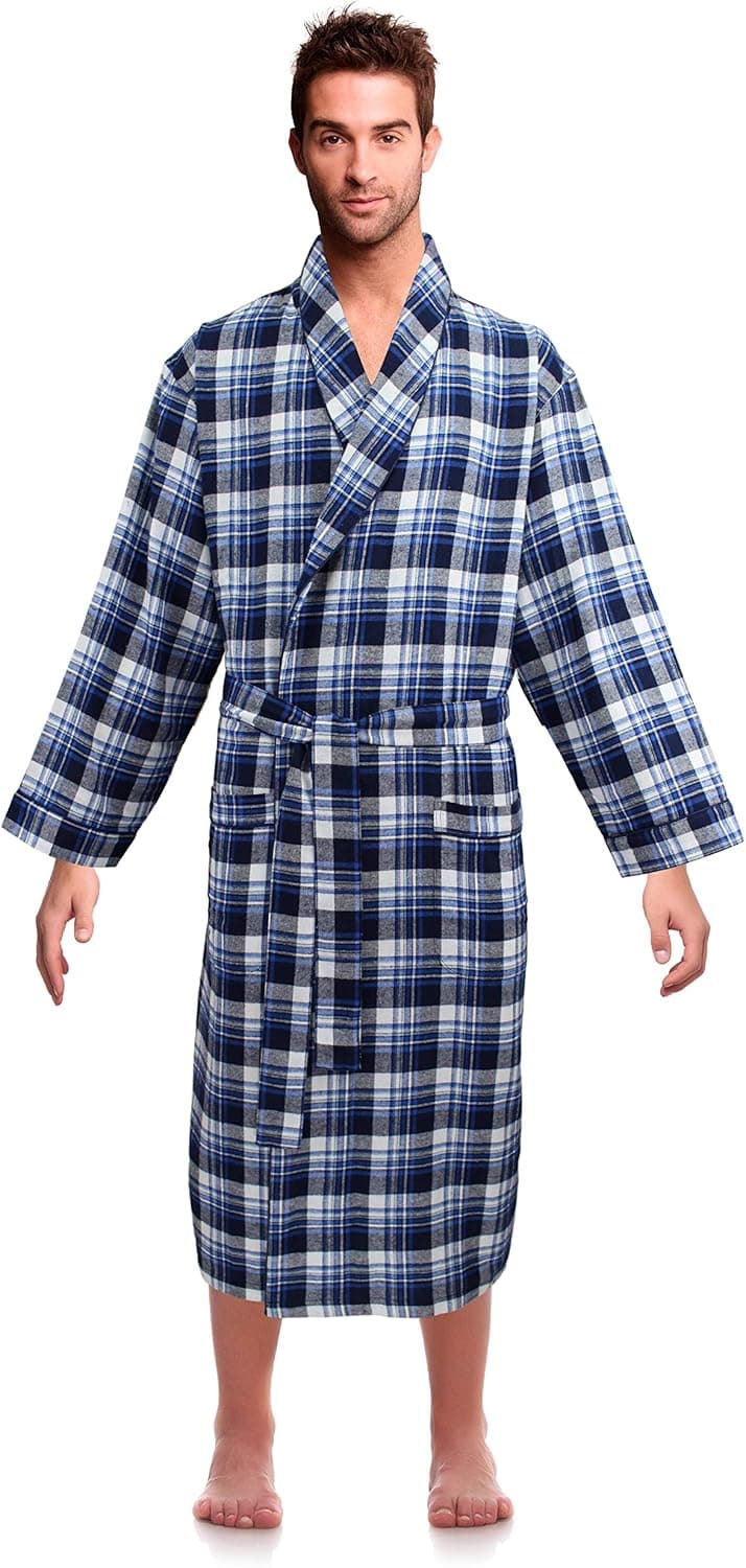 Casual Trends Classical Sleepwear Men’s 100% Cotton Flannel Shawl Collar Robe,