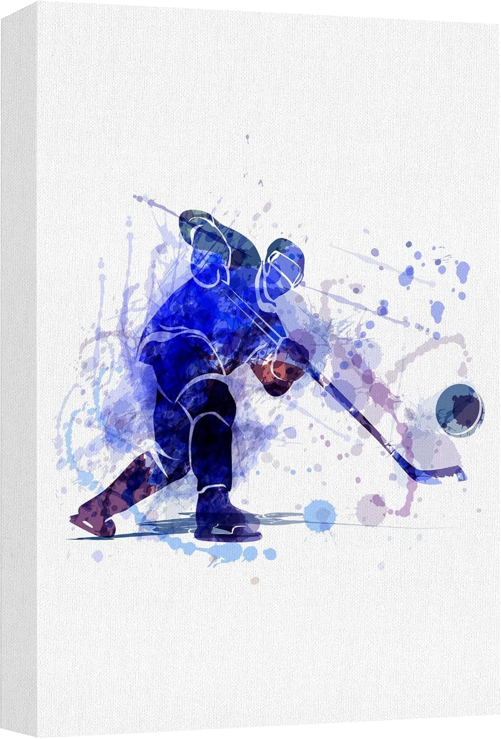 wall26 Canvas Print Wall Art Blue Watercolor Explosion Hockey Player Sports Athletes Digital Art Modern Art Rustic Scenic Urban Exercise Colorful for Living Room, Bedroom, Office - 16"x24"