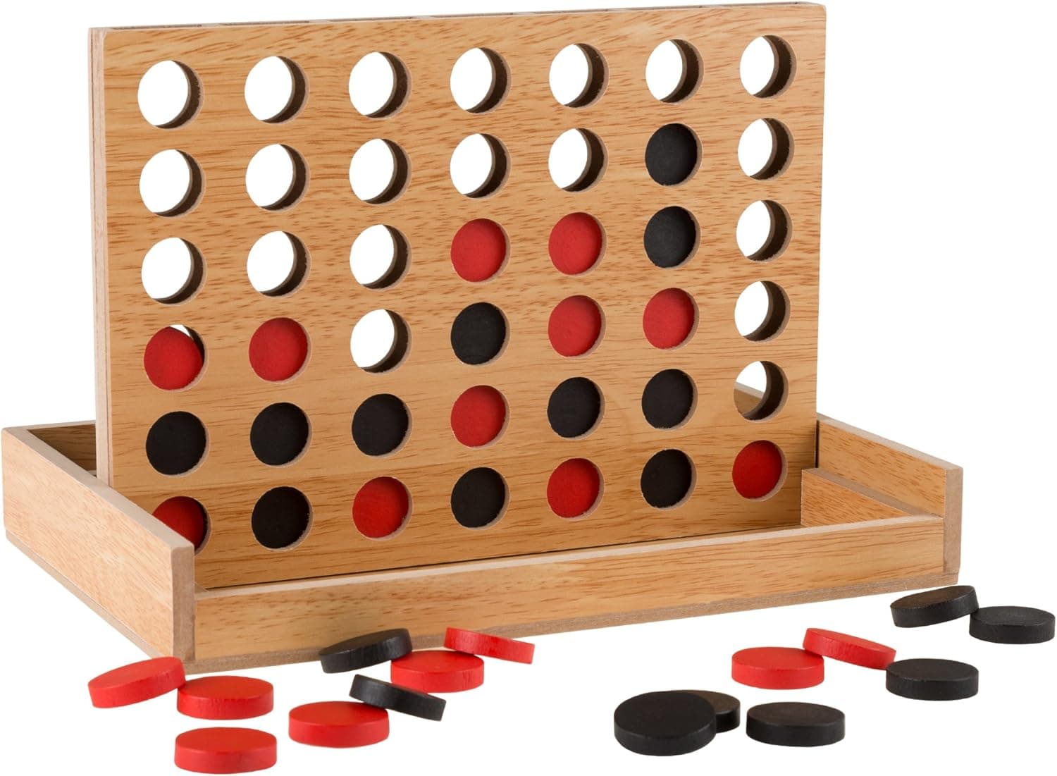 Classic Four in a Row Game Wooden Travel Board Game for Adults, Kids, Boys and Girls by Hey! Play! , Brown