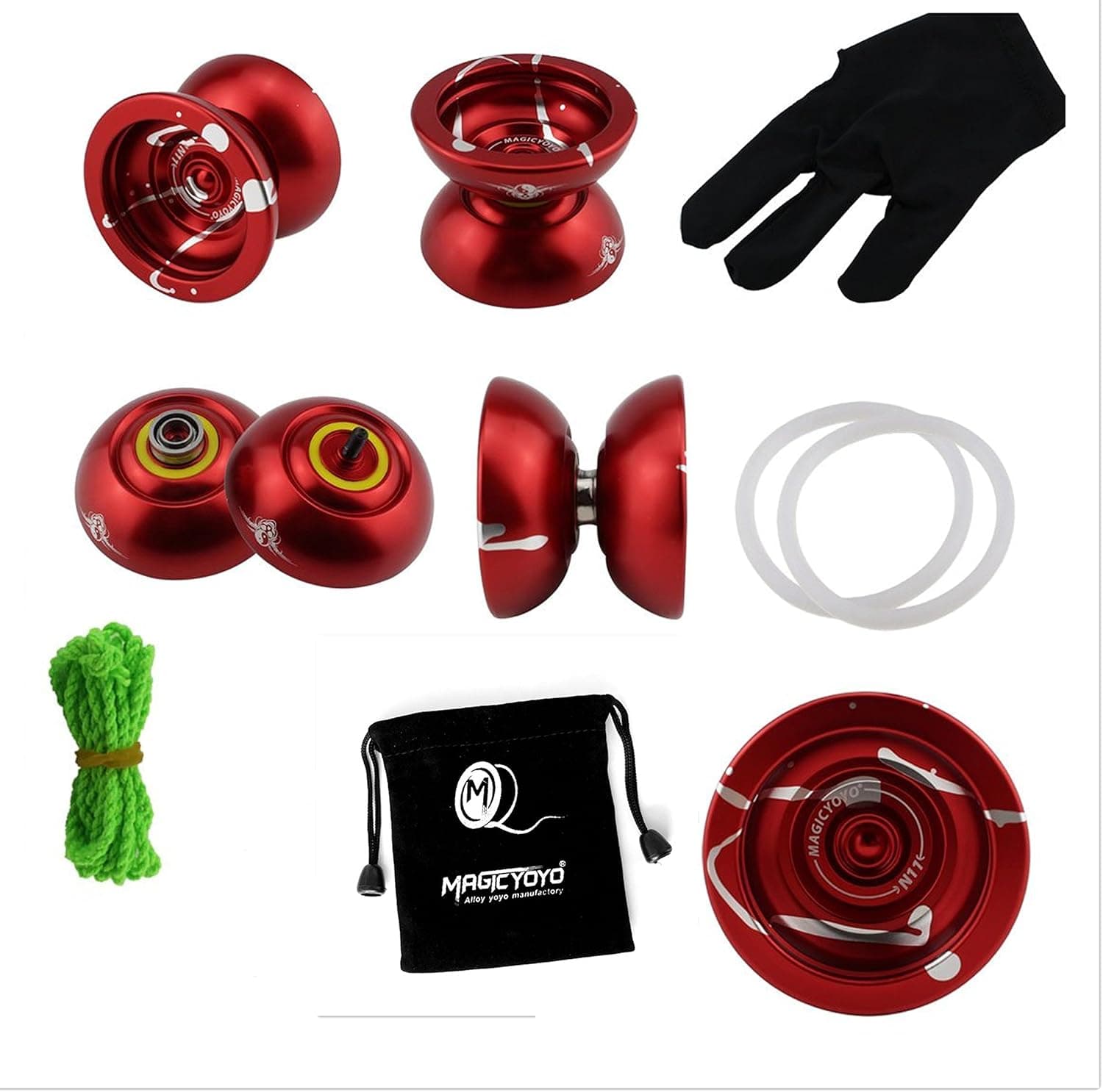 Magic Yo-Yo N11 Super Professional YoYo + String + Free Bag +Free Glove (Silver+ red)