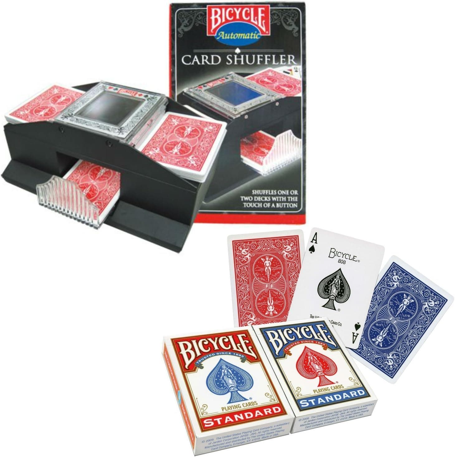 Automatic Card Shuffler 2 deck With 2 Poker Size Standard Index Playing Cards - Make Your Game Night Fun Again