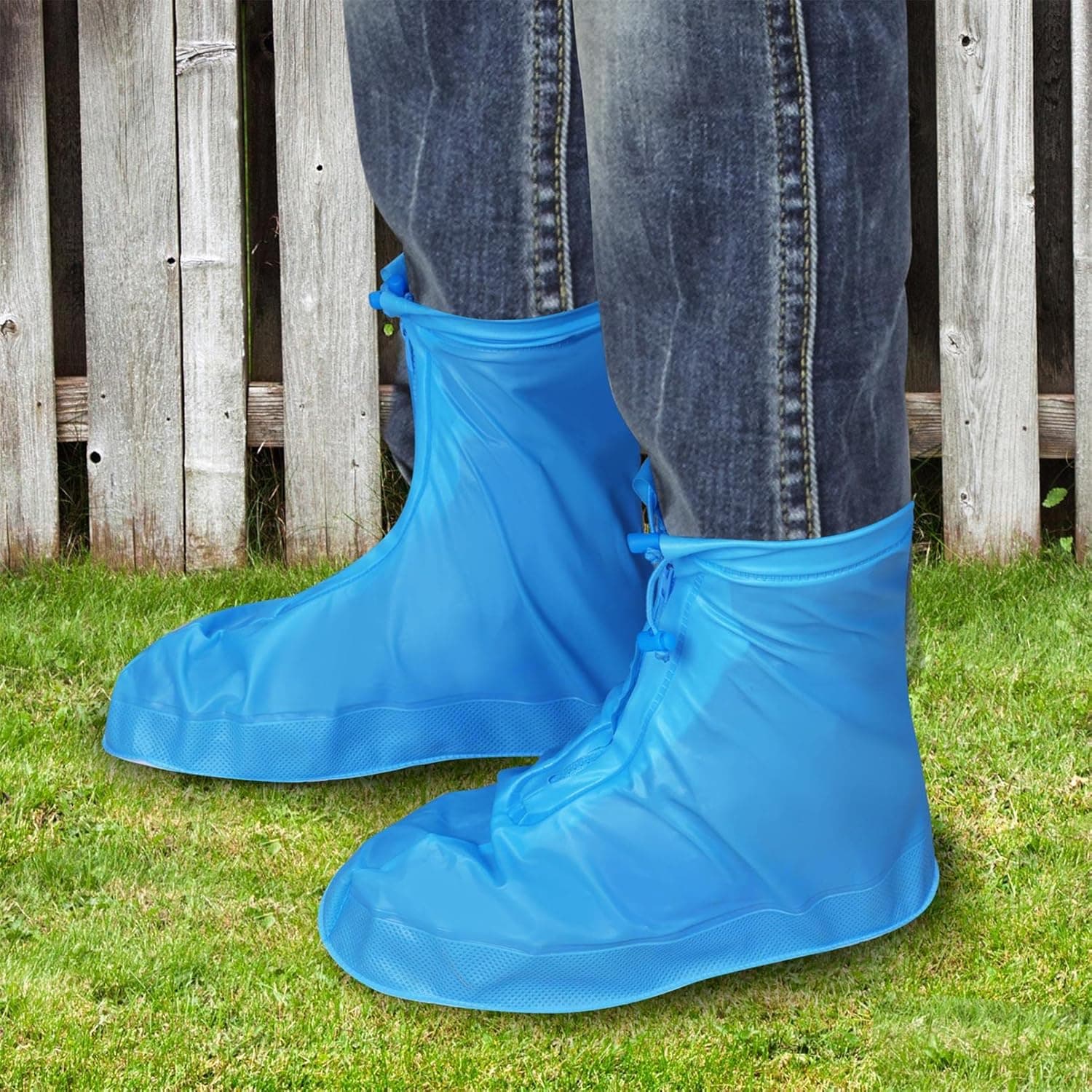 Women Men Rain Boots Waterproof Shoe Covers with Zipper Reusable PVC Rubber Sole Overshoes Galoshes L
